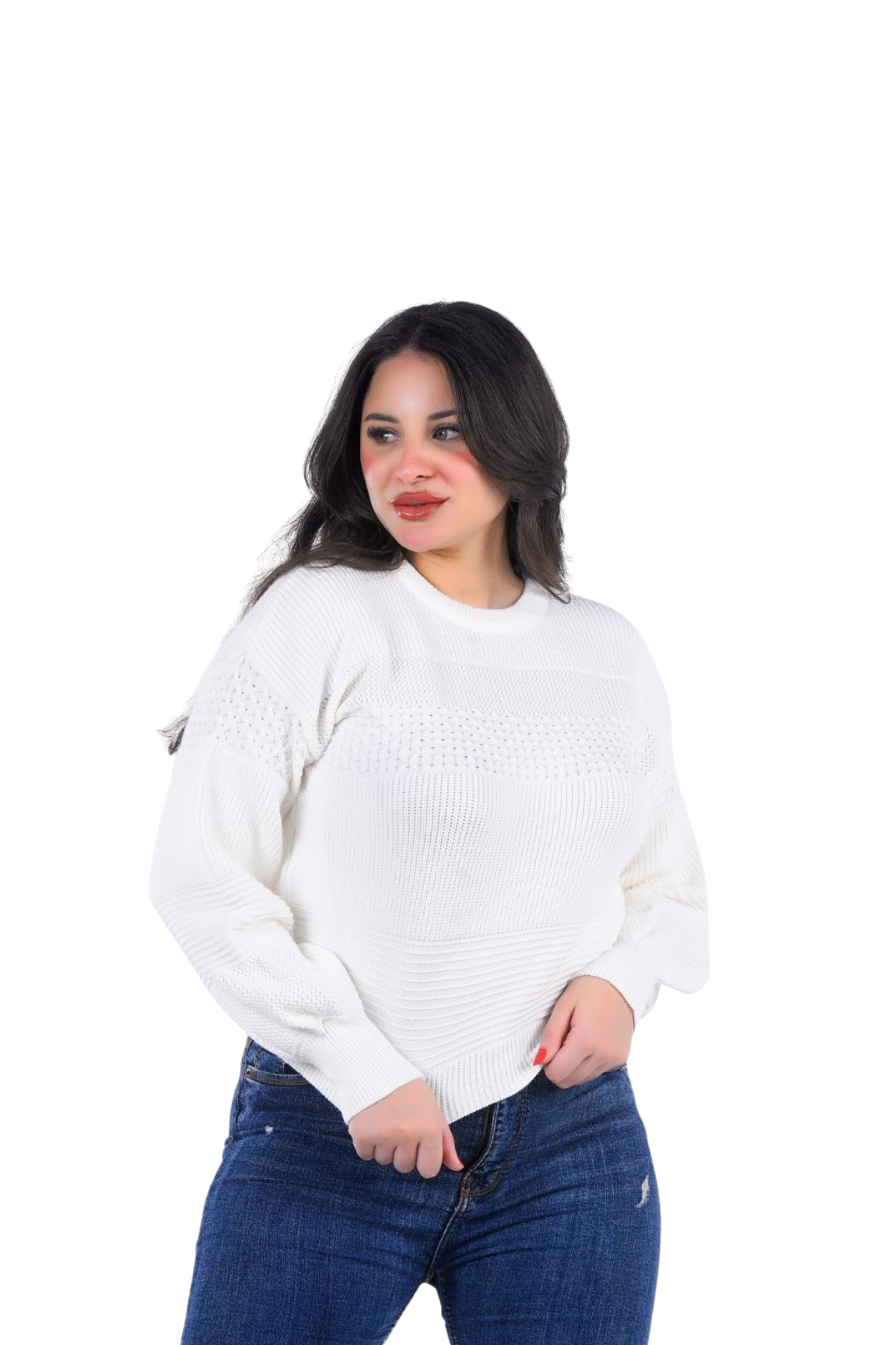 TEXTURED KNIT ROUND-NECK BLOUSE