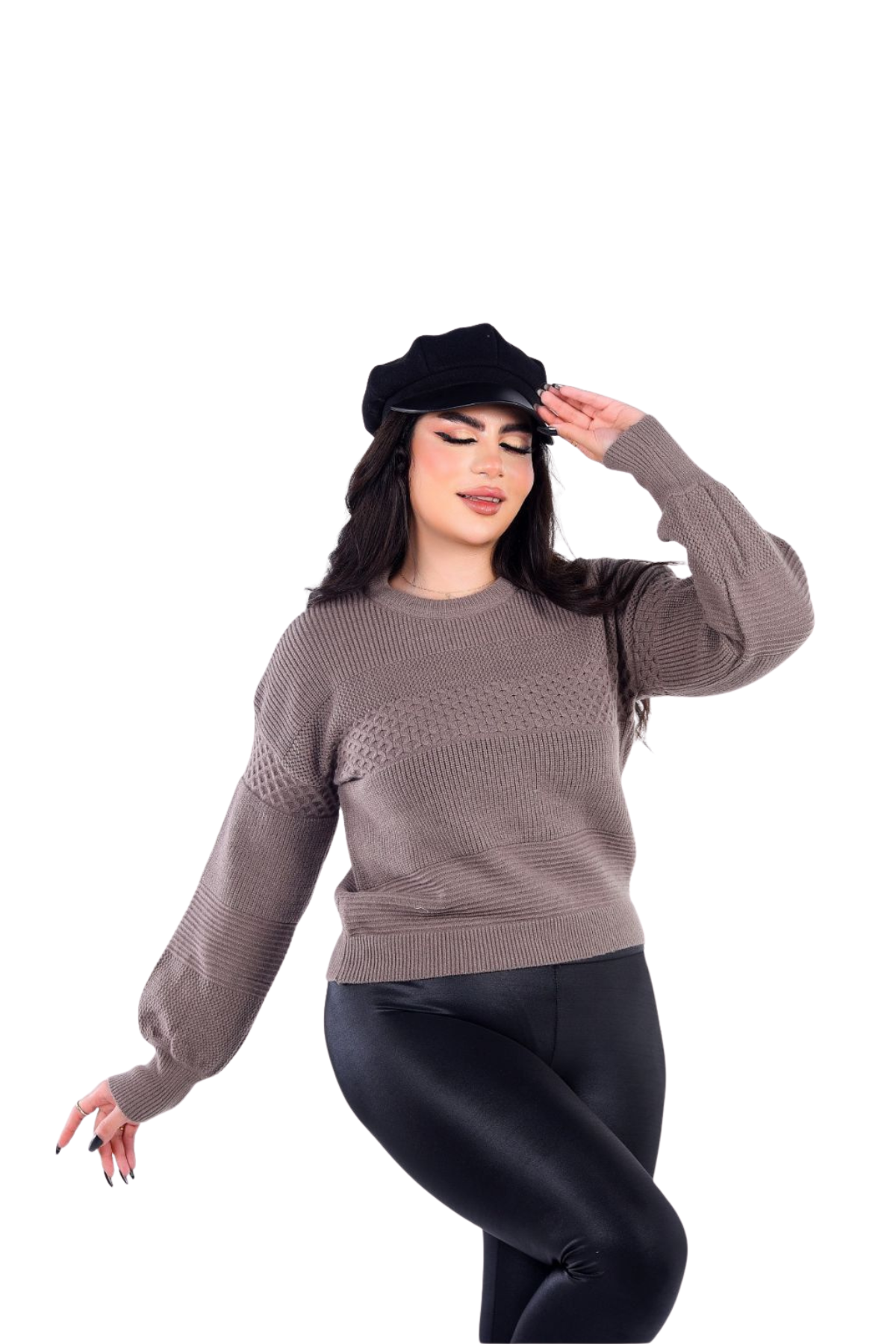 TEXTURED KNIT ROUND-NECK BLOUSE