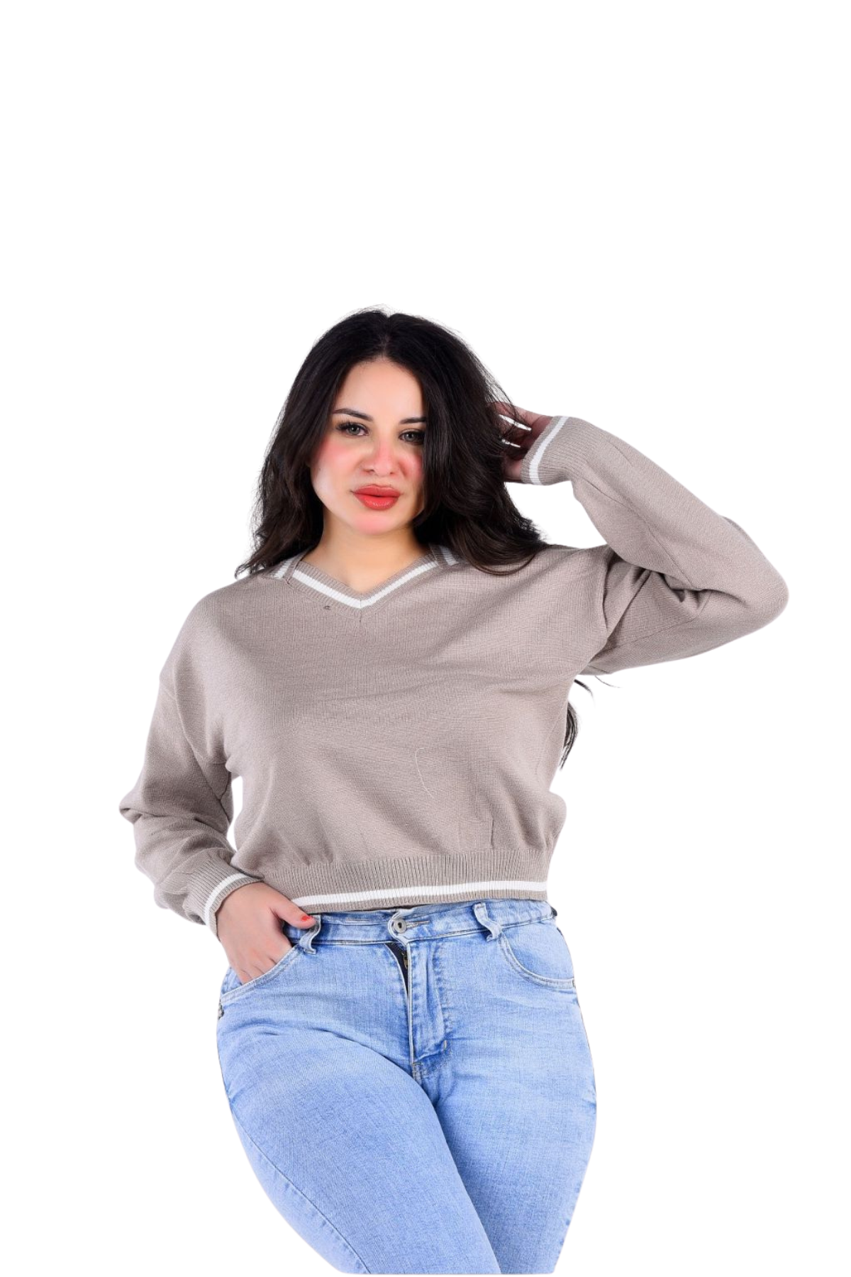 KNITTED V-NECK BLOUSE