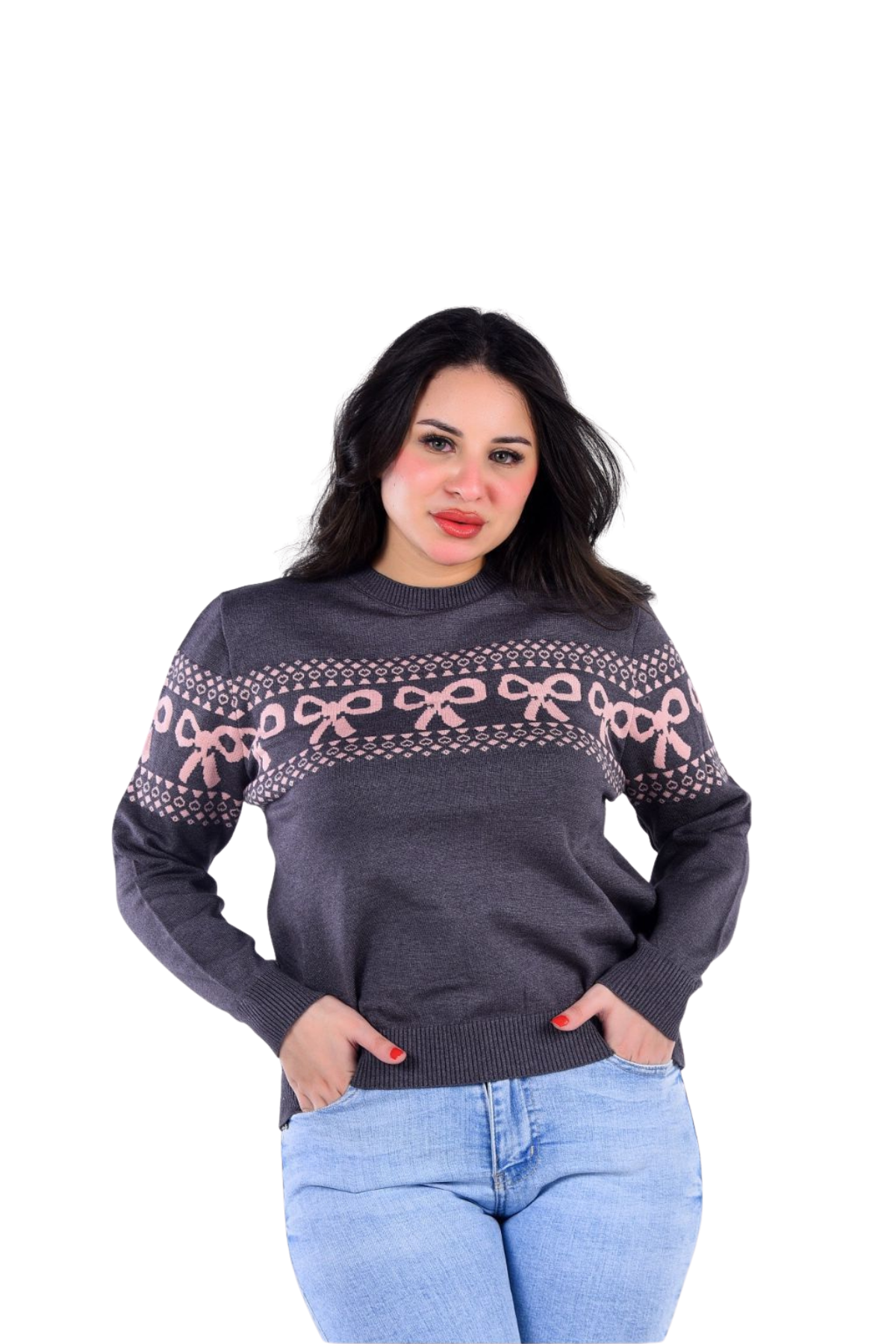 BOW-PATTERN KNIT SWEATER
