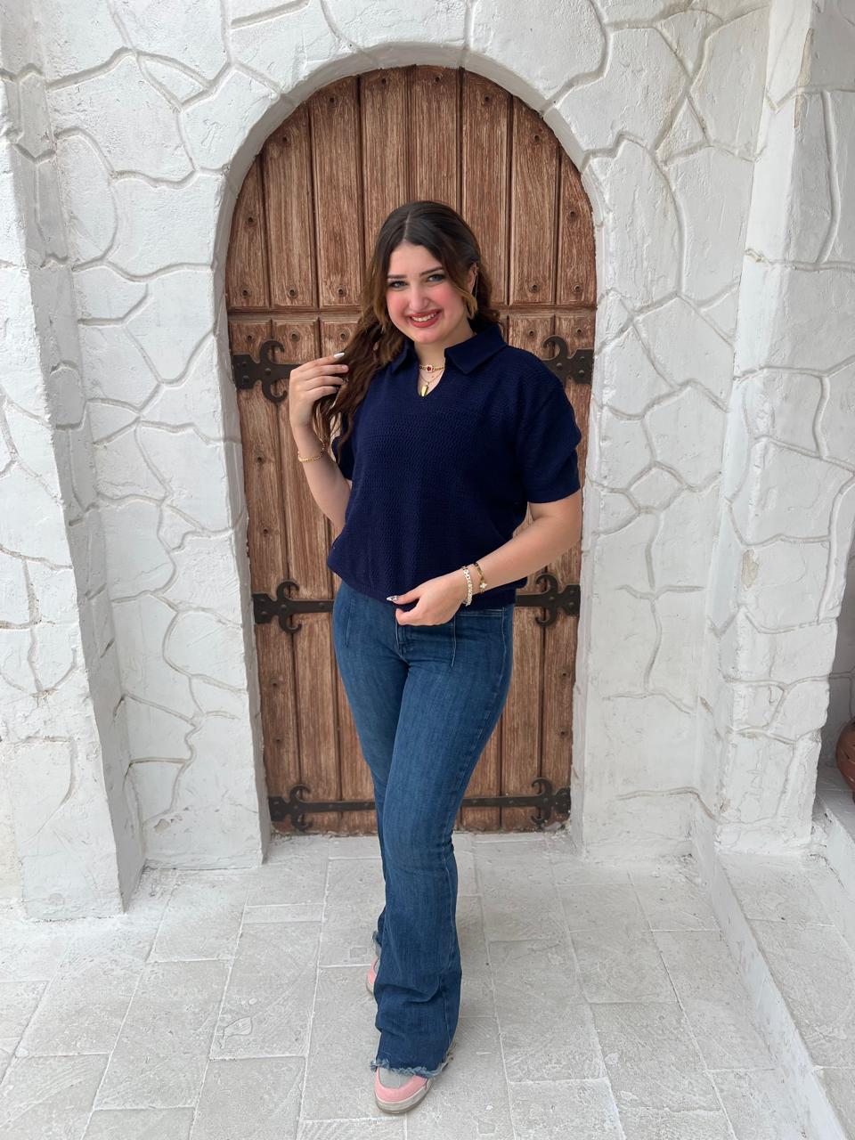 Open Knit Polo Top