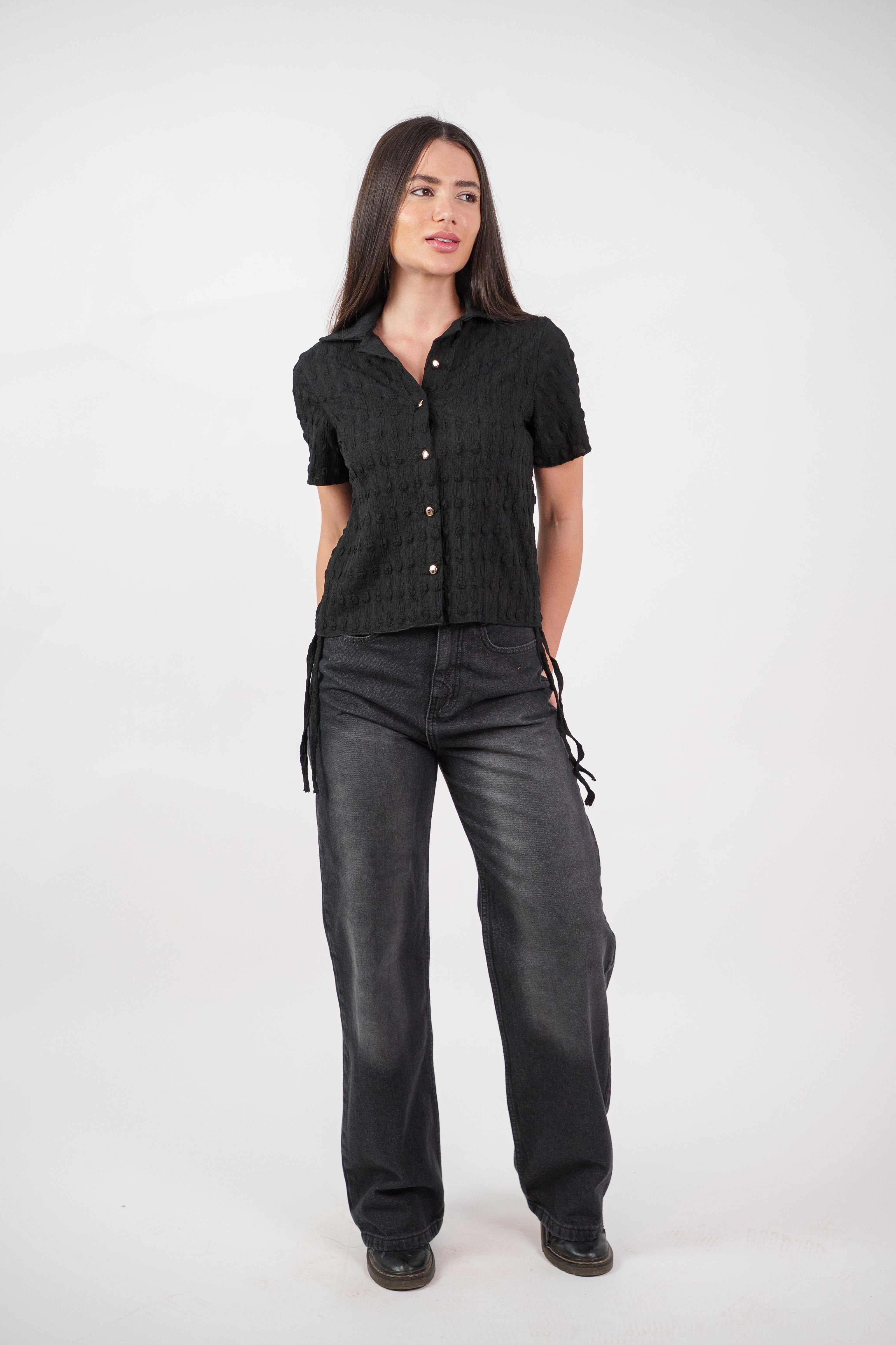 TEXTURED BUTTON-UP BLOUSE