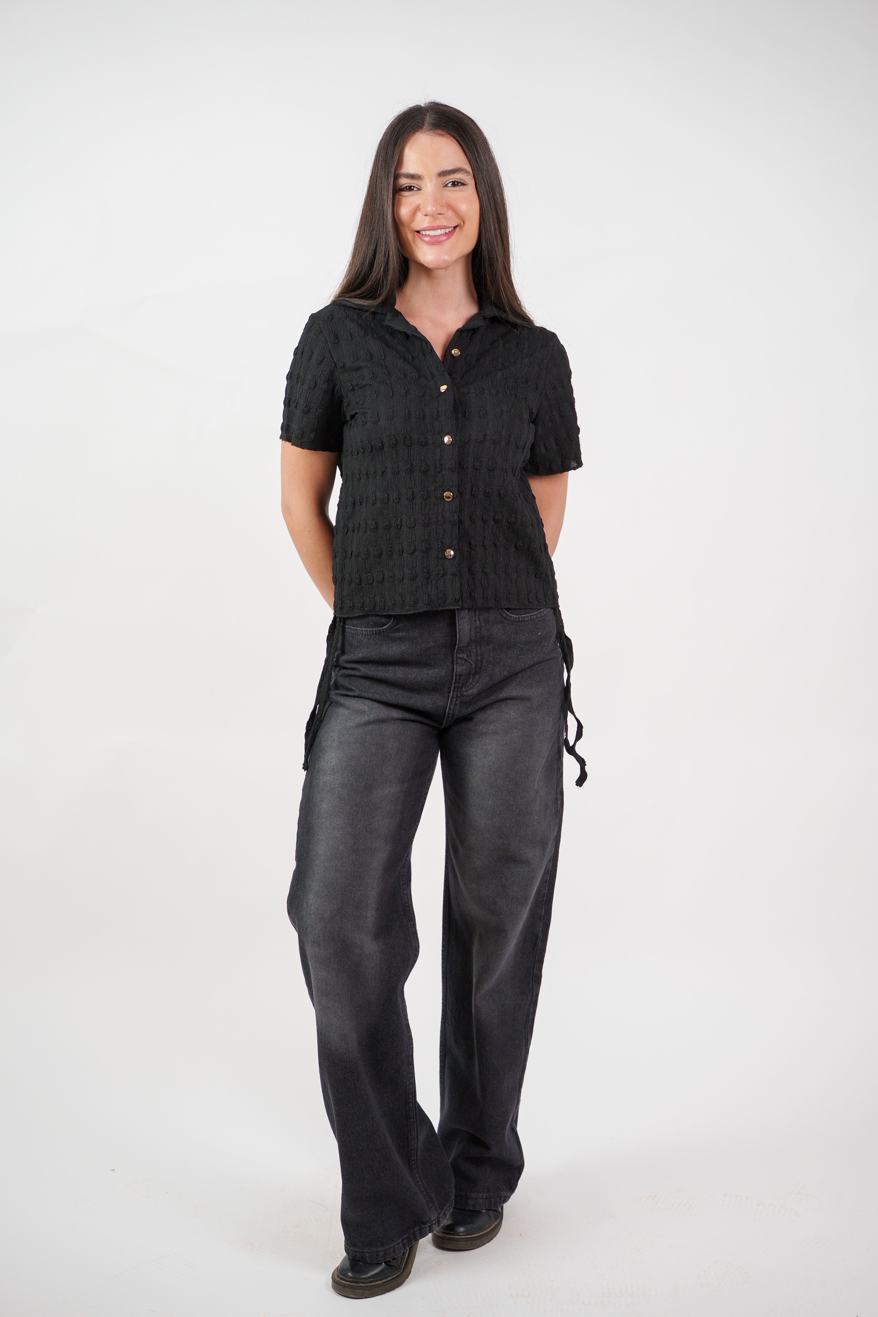 TEXTURED BUTTON-UP BLOUSE
