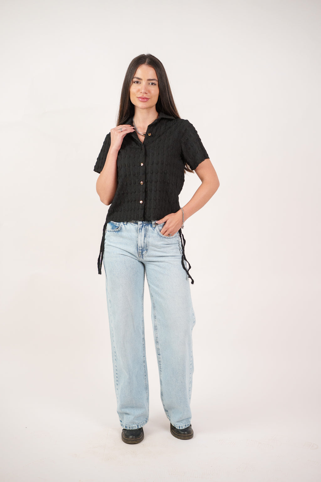 TEXTURED BUTTON-UP BLOUSE