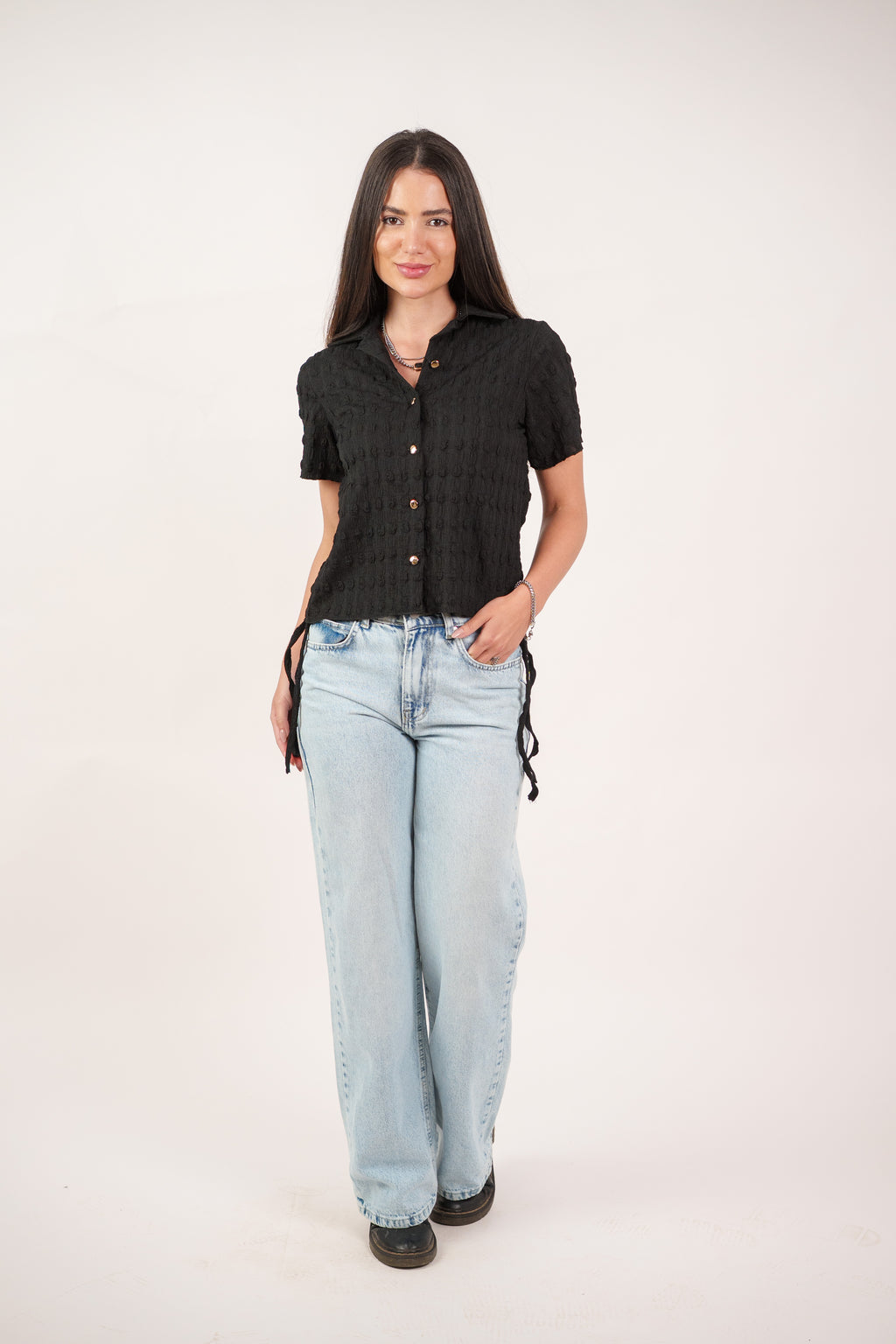 TEXTURED BUTTON-UP BLOUSE