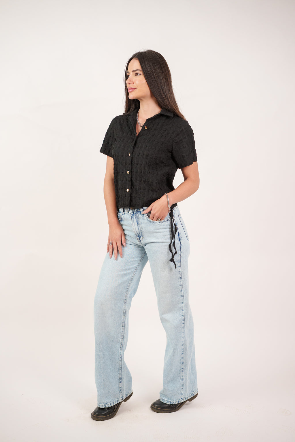TEXTURED BUTTON-UP BLOUSE