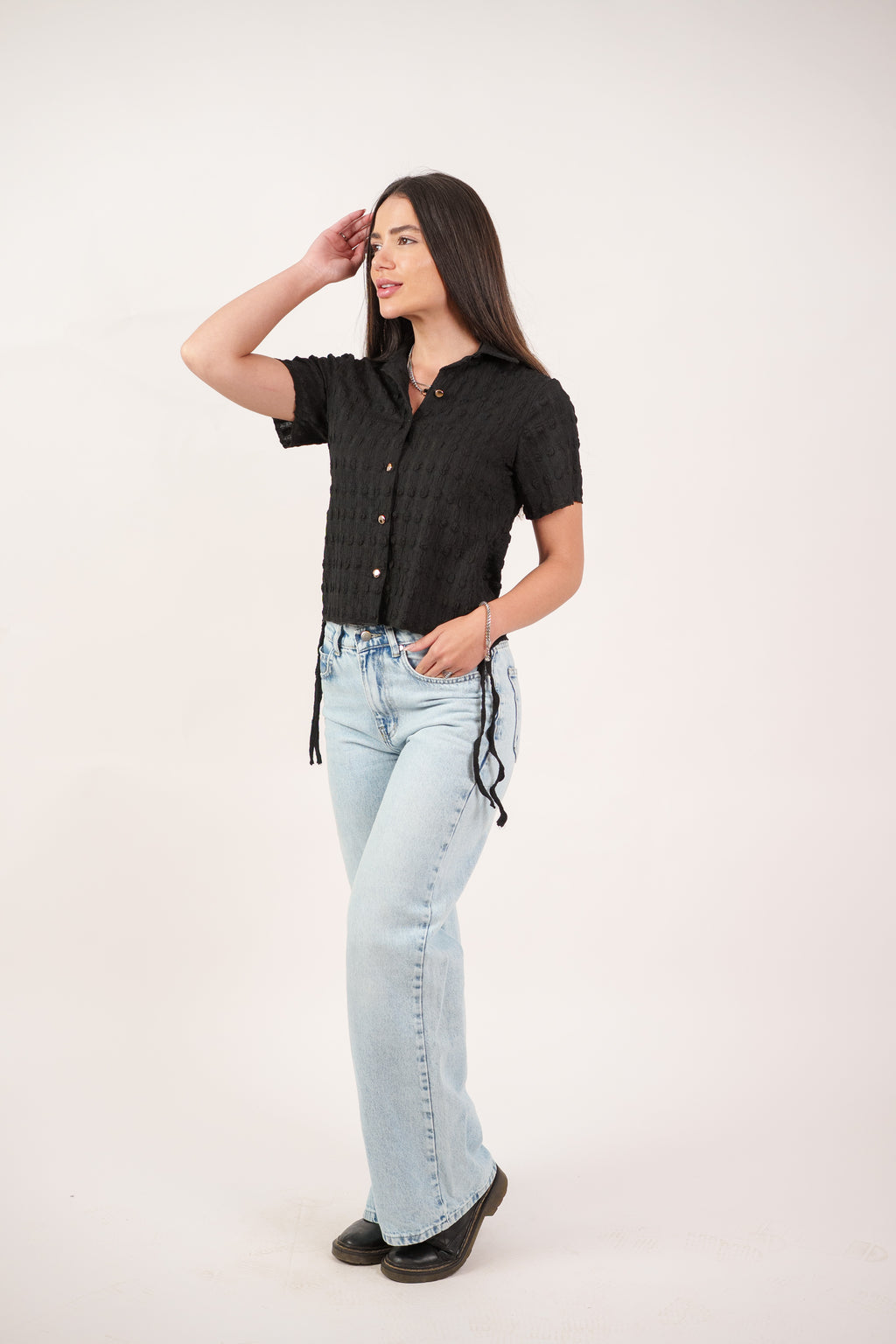 TEXTURED BUTTON-UP BLOUSE