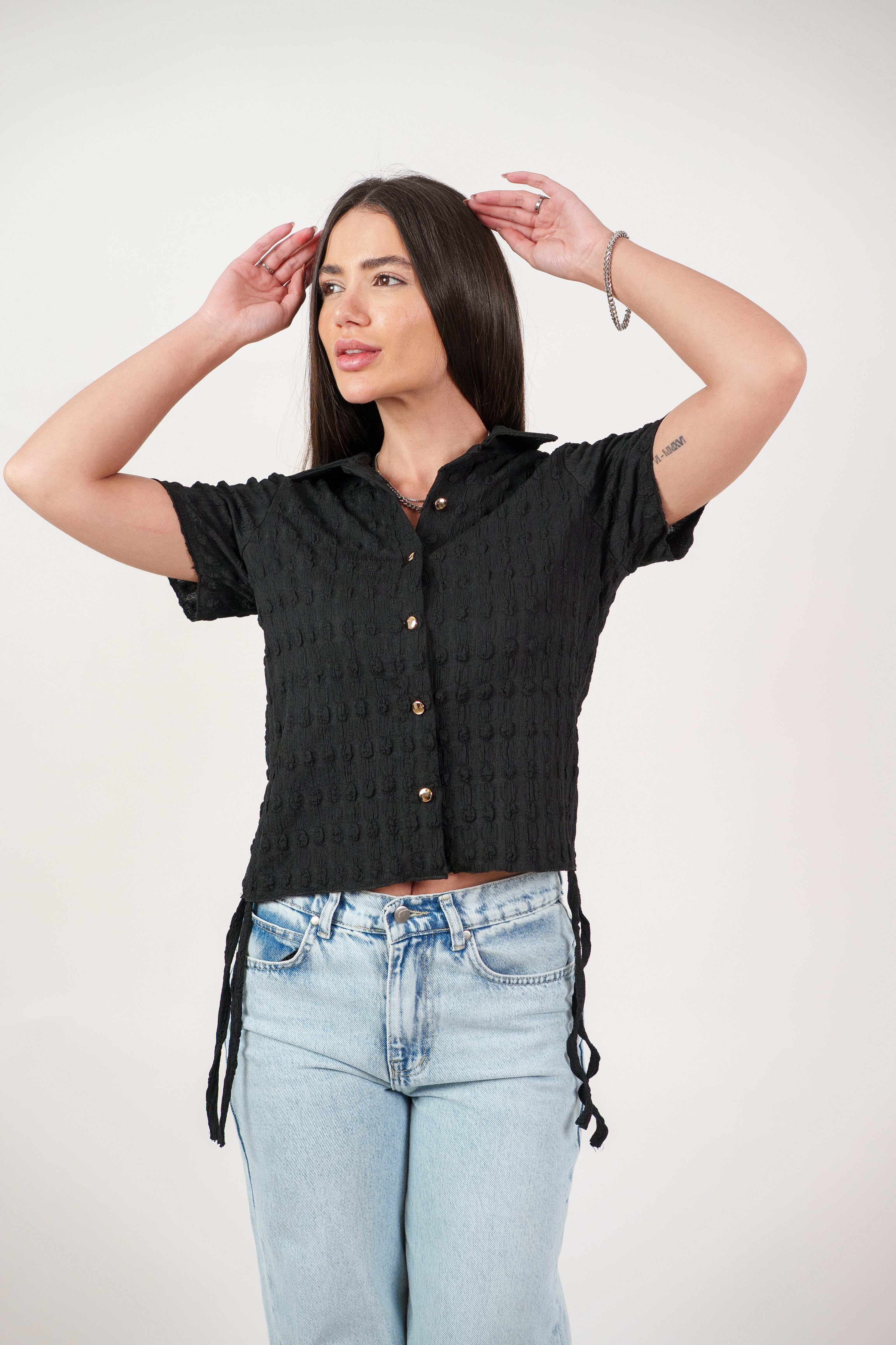TEXTURED BUTTON-UP BLOUSE
