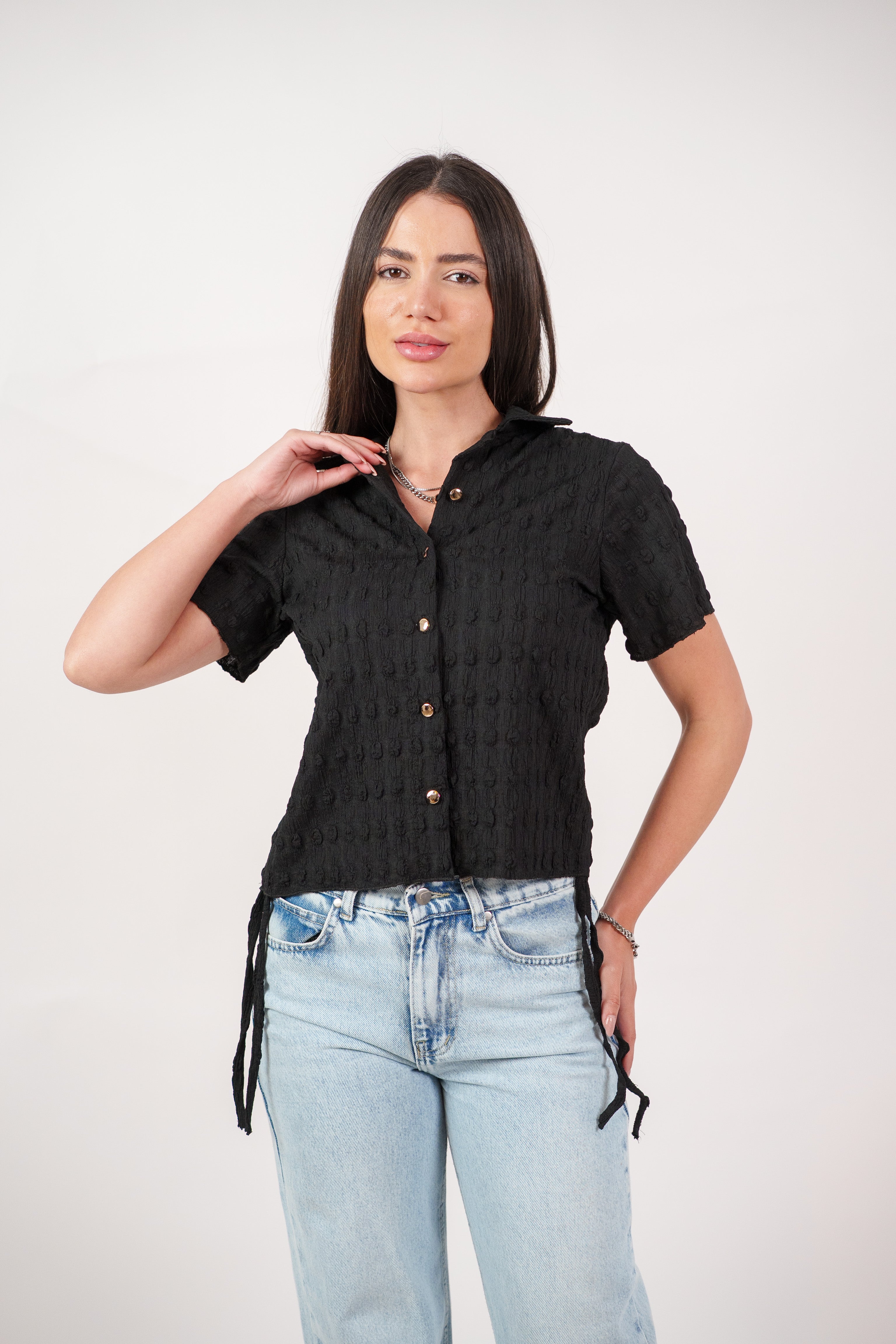 TEXTURED BUTTON-UP BLOUSE