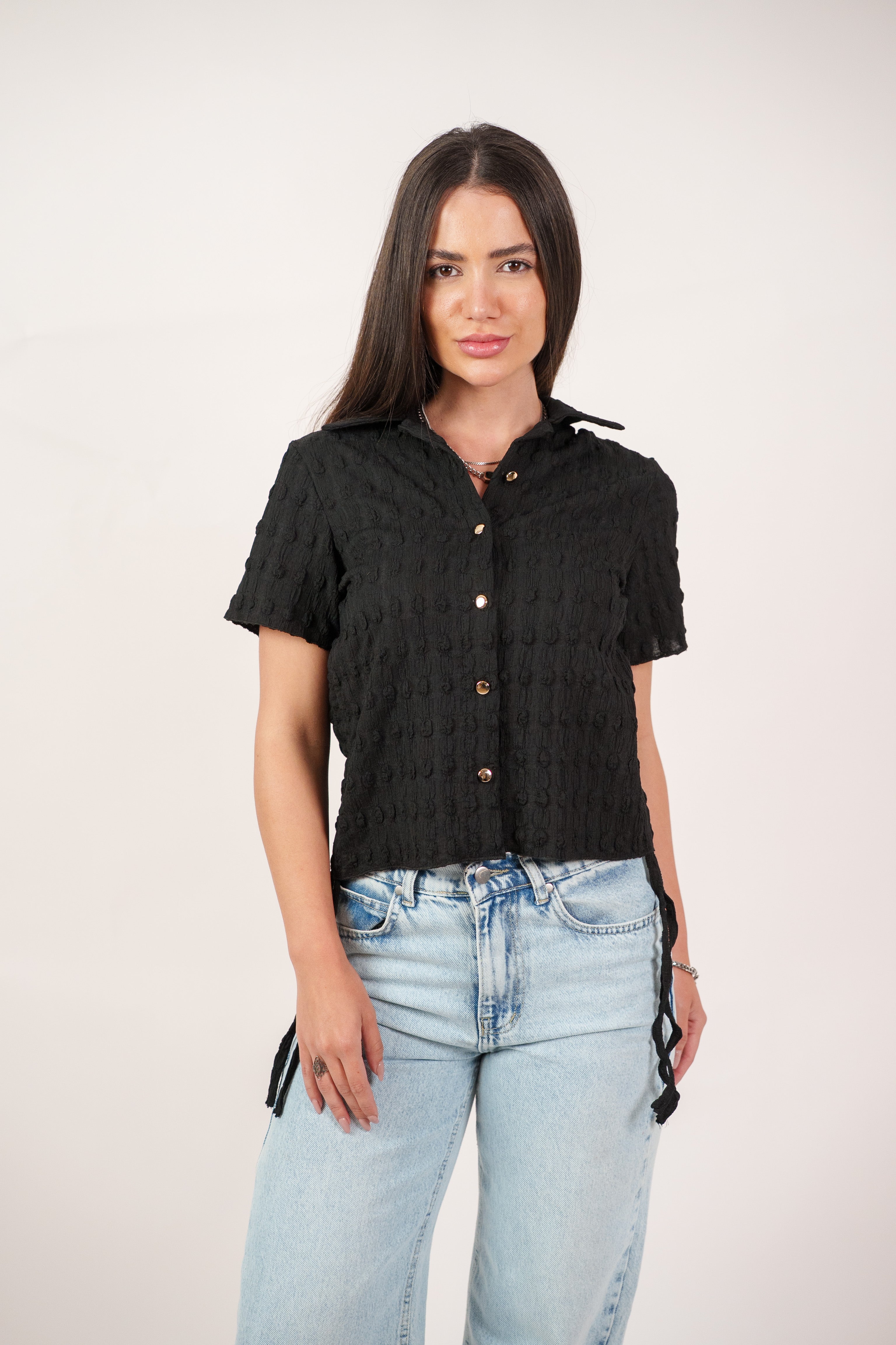 TEXTURED BUTTON-UP BLOUSE