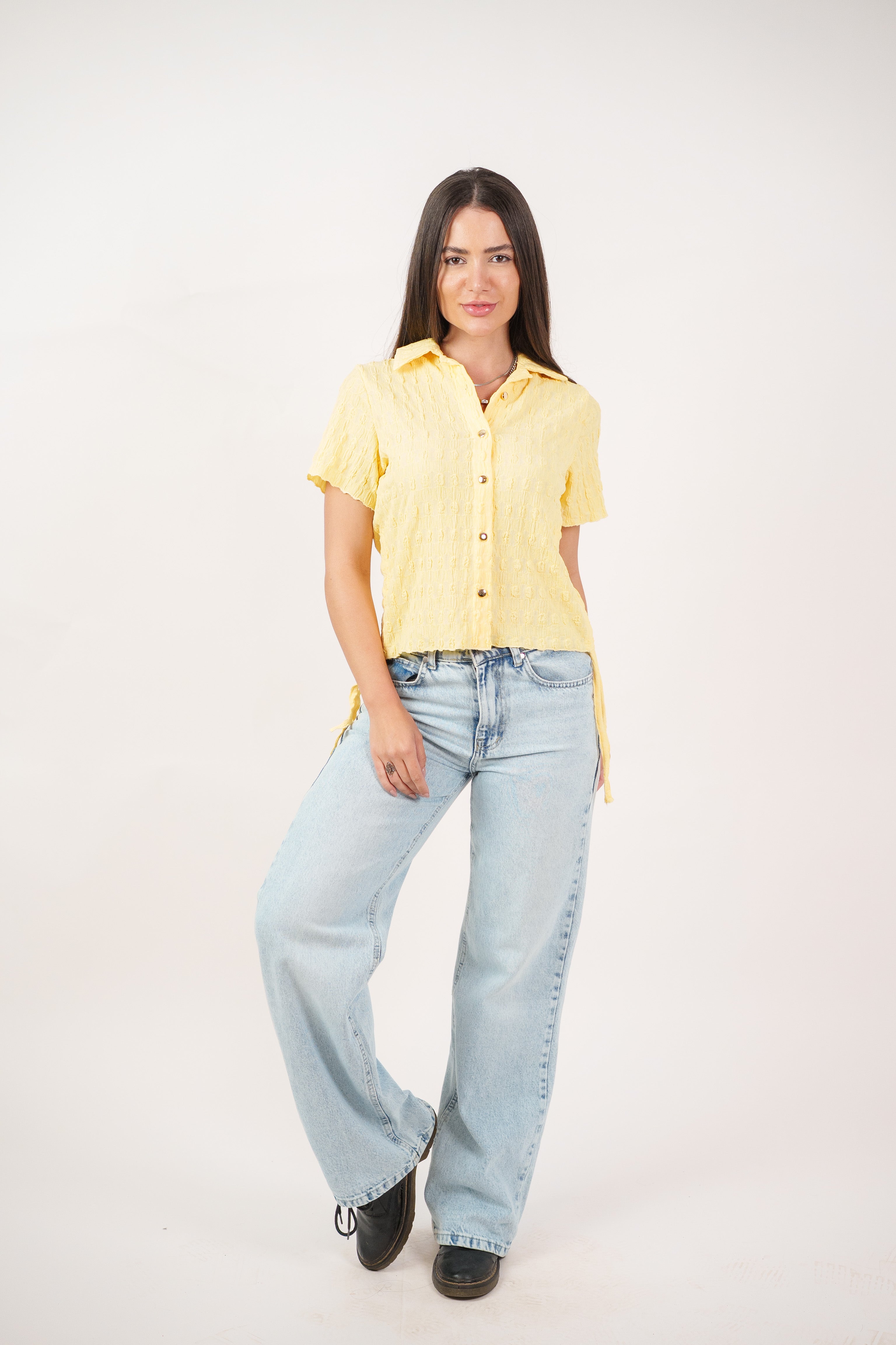 TEXTURED BUTTON-UP BLOUSE