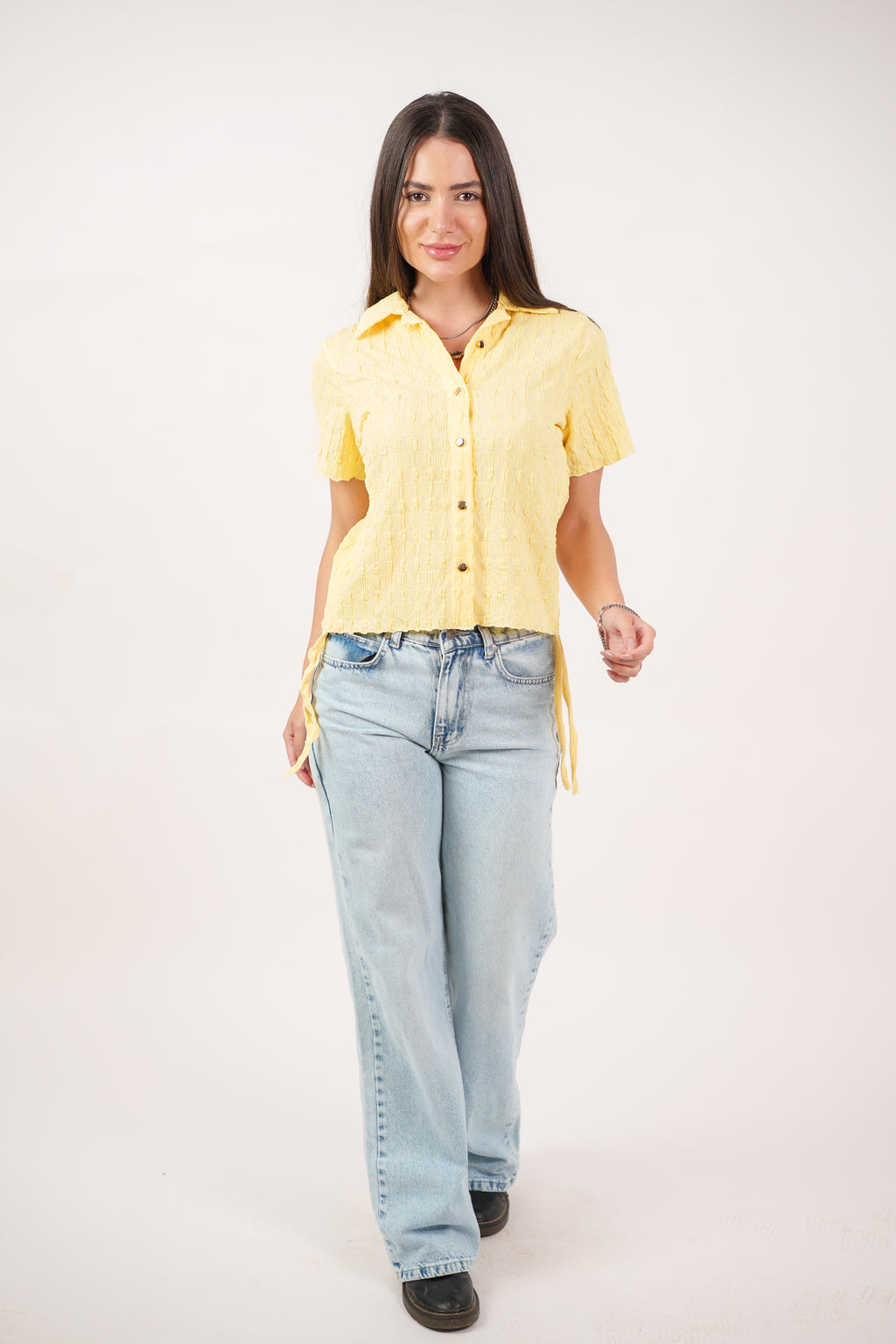 TEXTURED BUTTON-UP BLOUSE