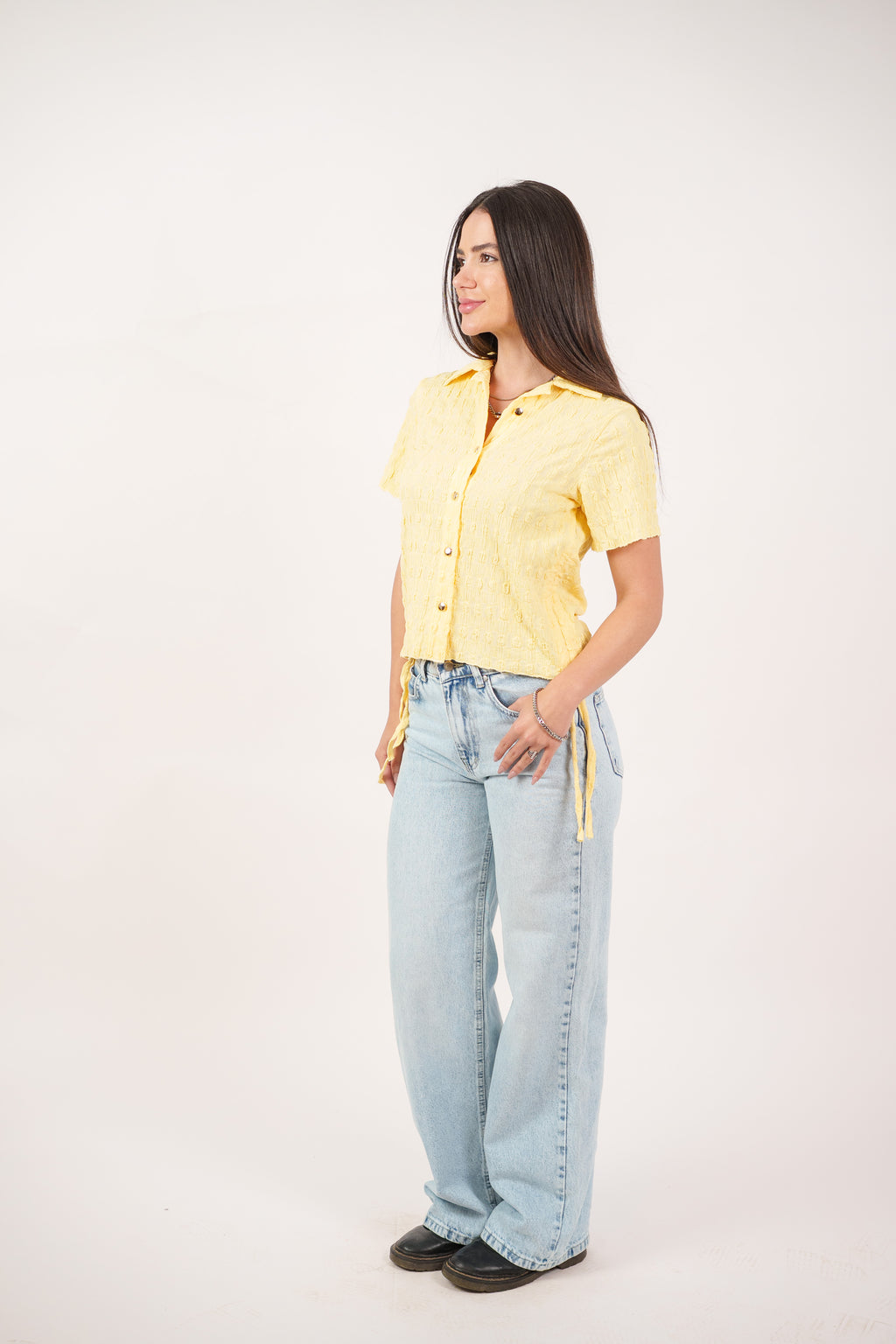 TEXTURED BUTTON-UP BLOUSE