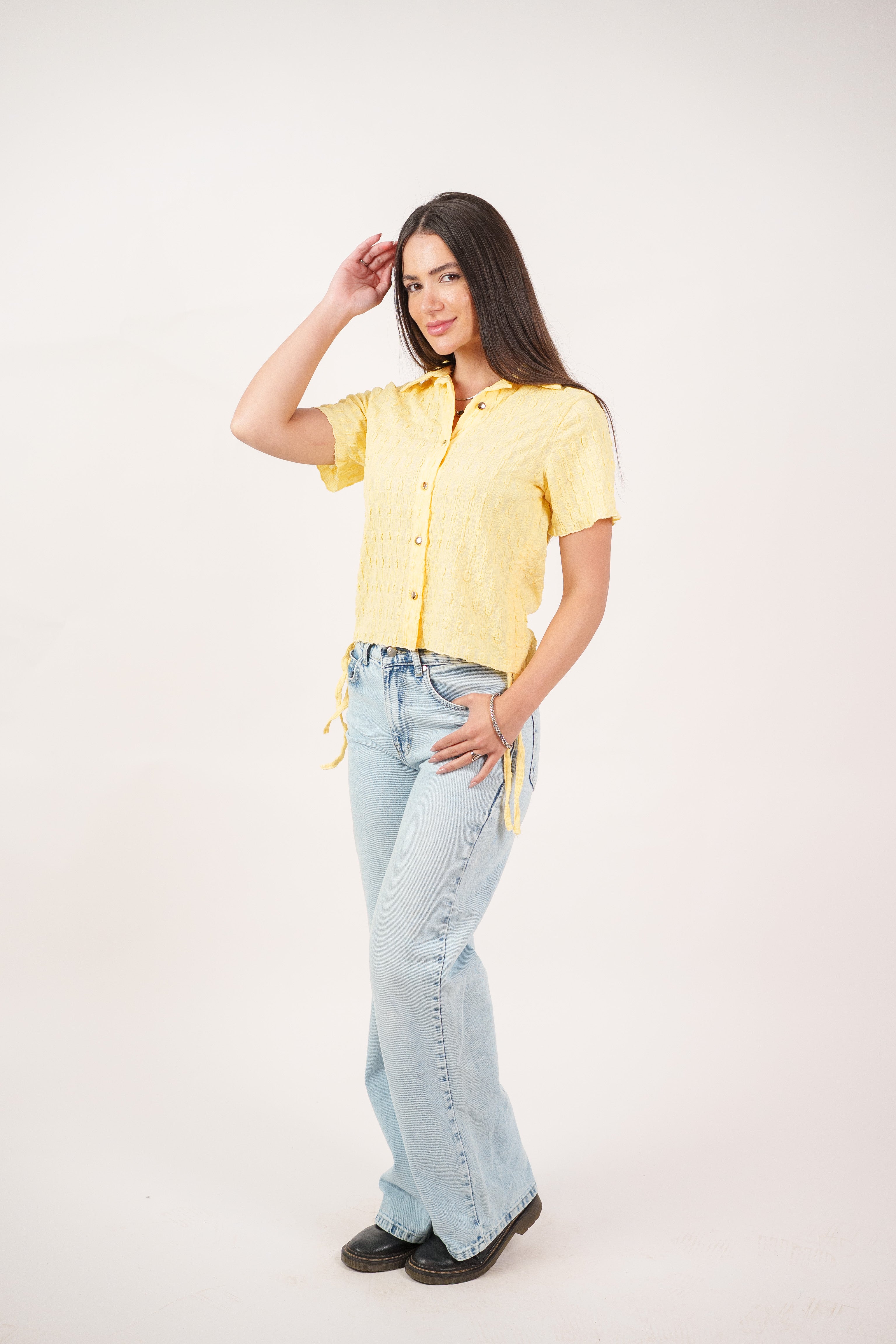 TEXTURED BUTTON-UP BLOUSE