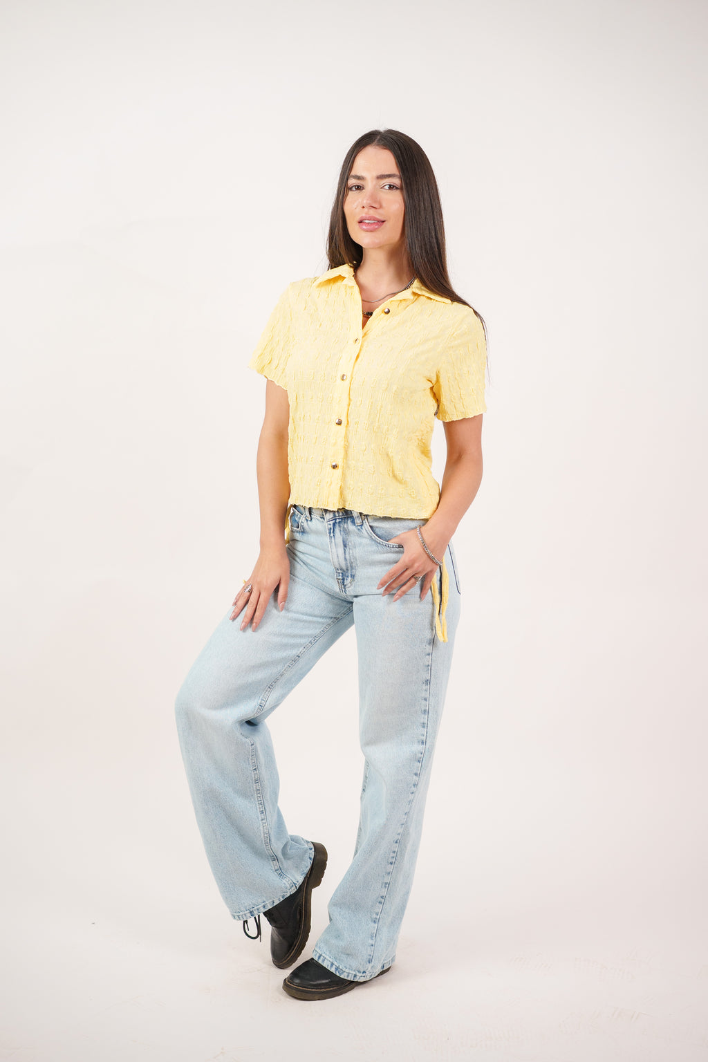 TEXTURED BUTTON-UP BLOUSE