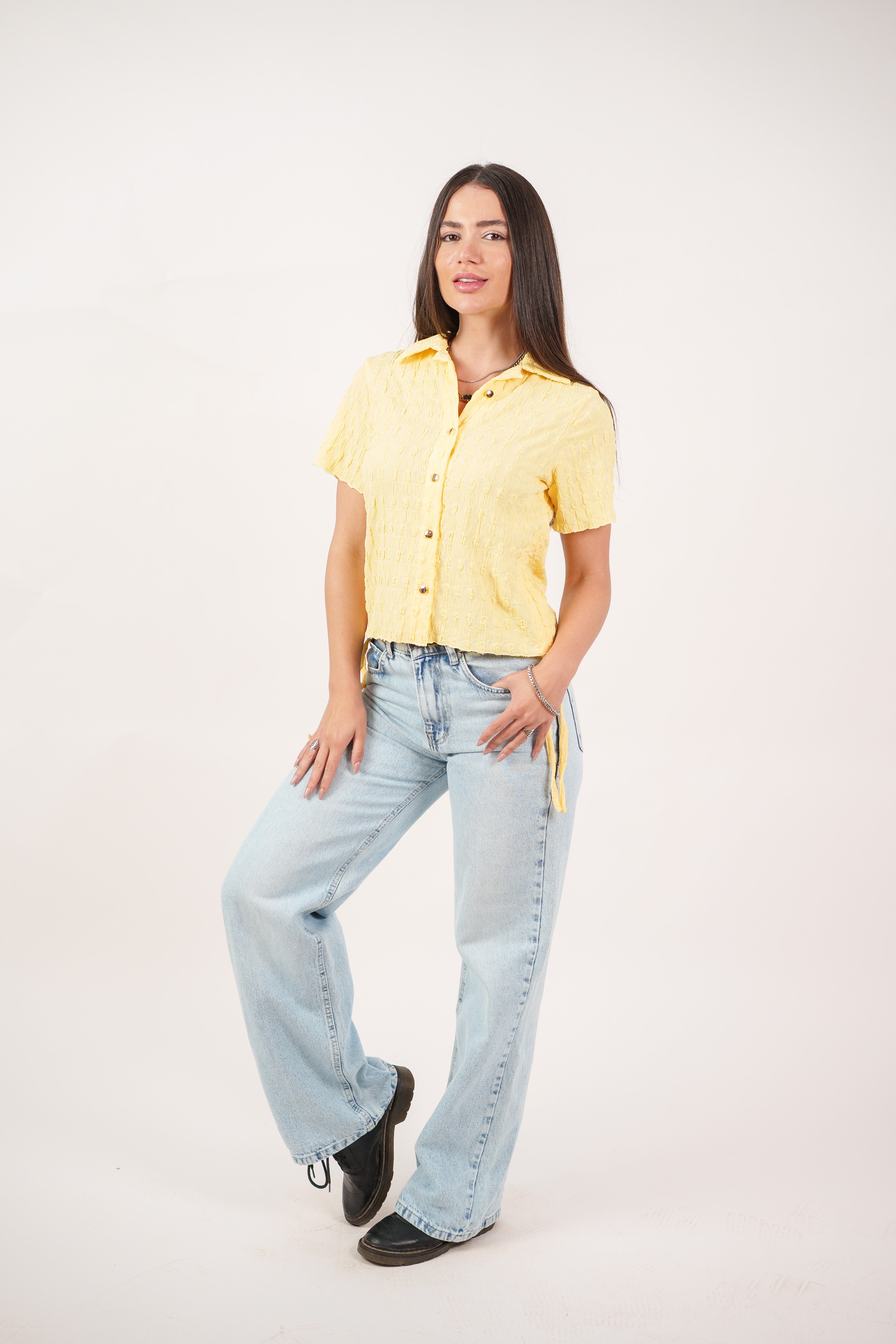 TEXTURED BUTTON-UP BLOUSE