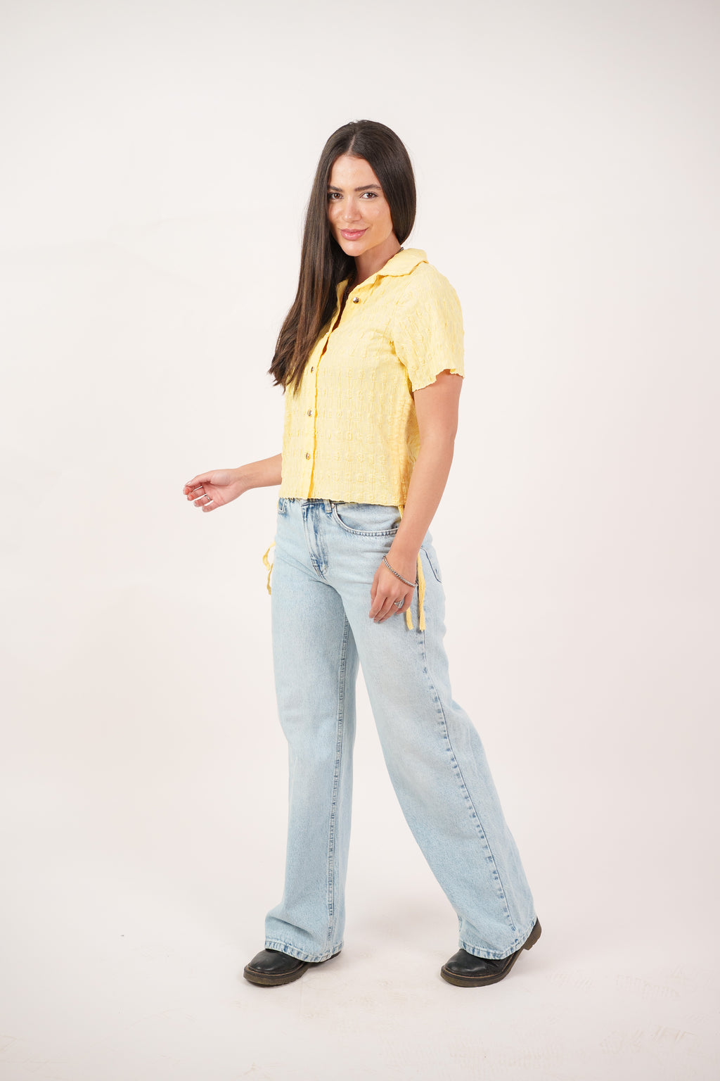 TEXTURED BUTTON-UP BLOUSE