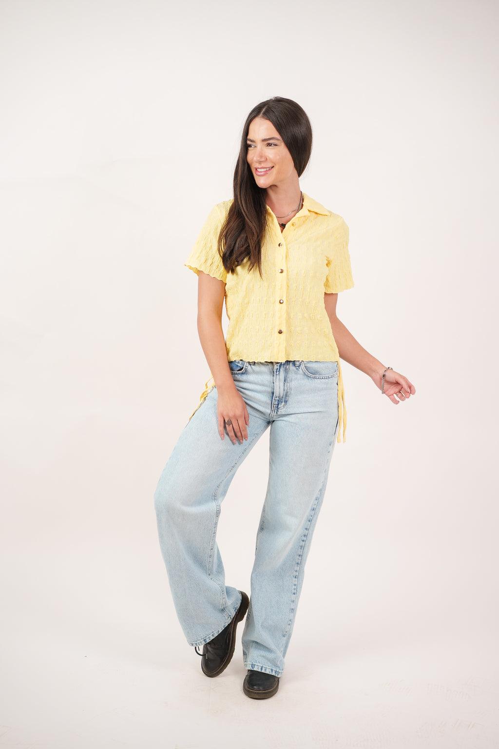 TEXTURED BUTTON-UP BLOUSE