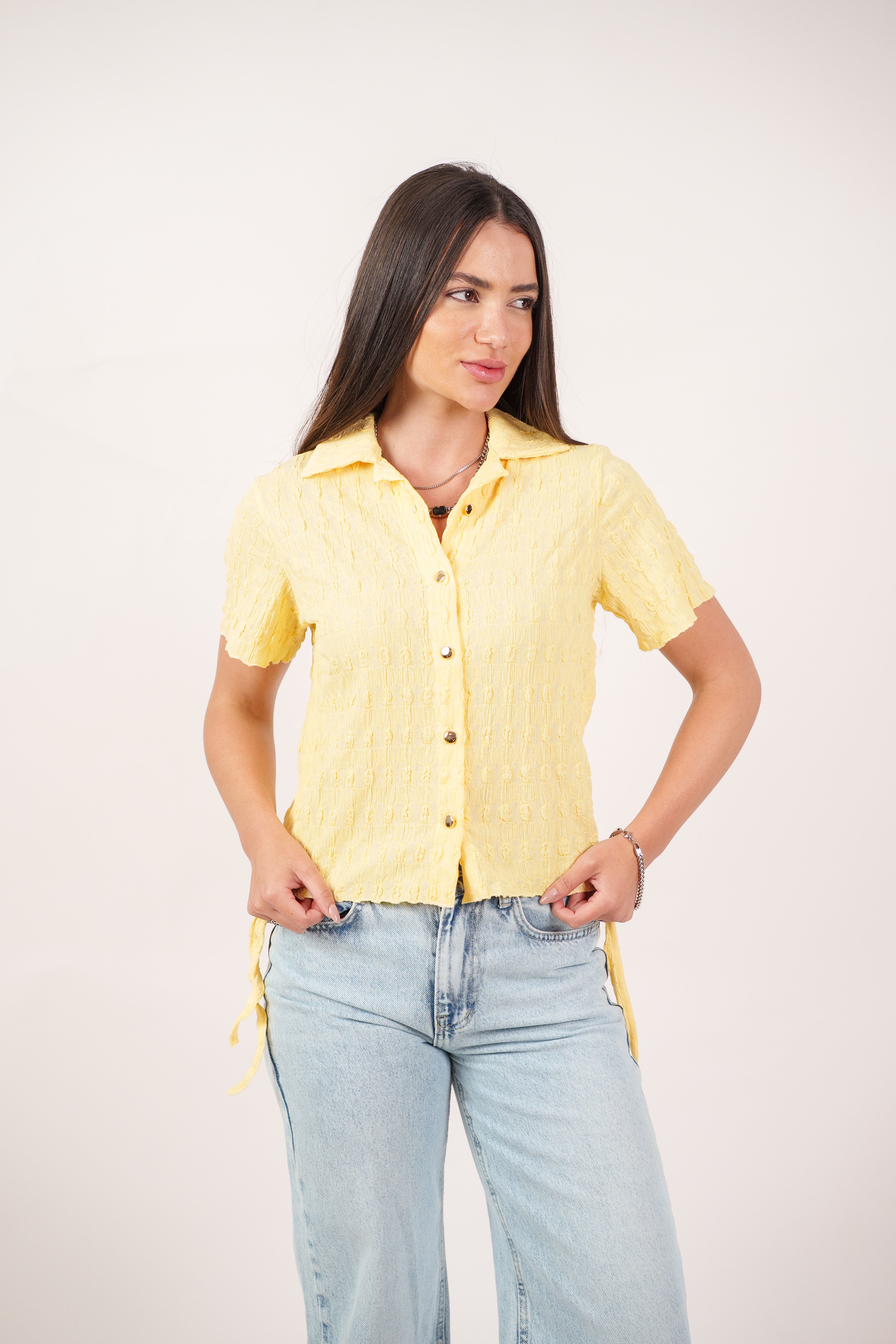 TEXTURED BUTTON-UP BLOUSE