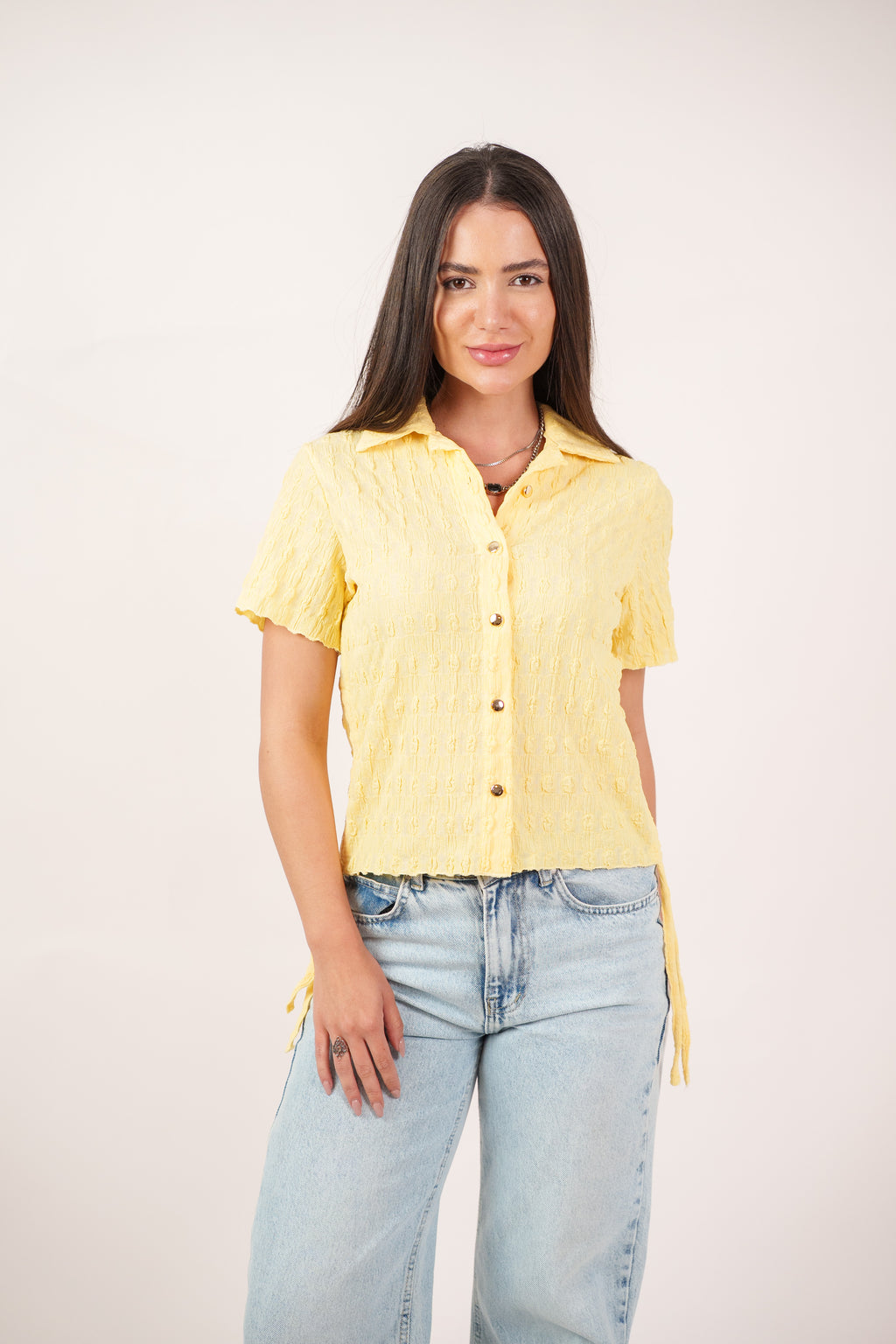 TEXTURED BUTTON-UP BLOUSE