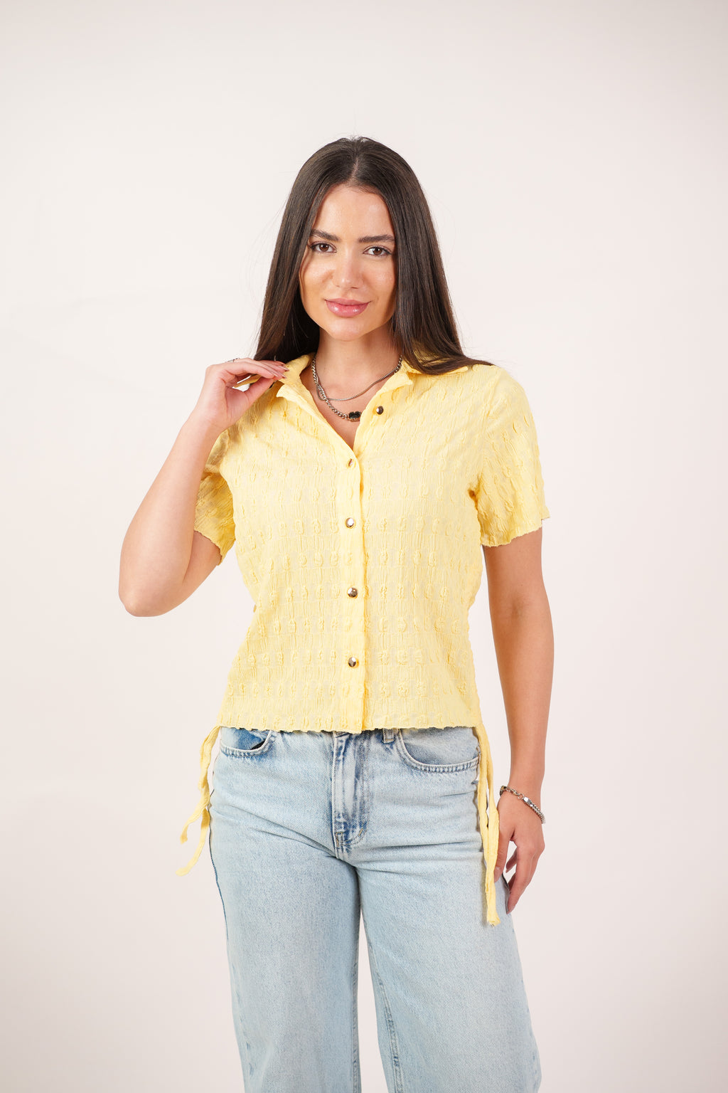 TEXTURED BUTTON-UP BLOUSE