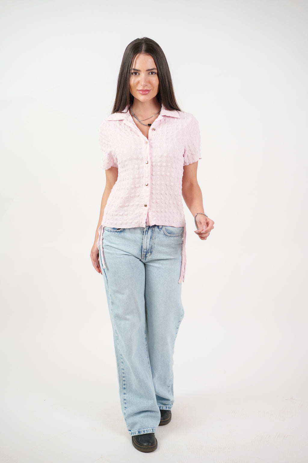 TEXTURED BUTTON-UP BLOUSE