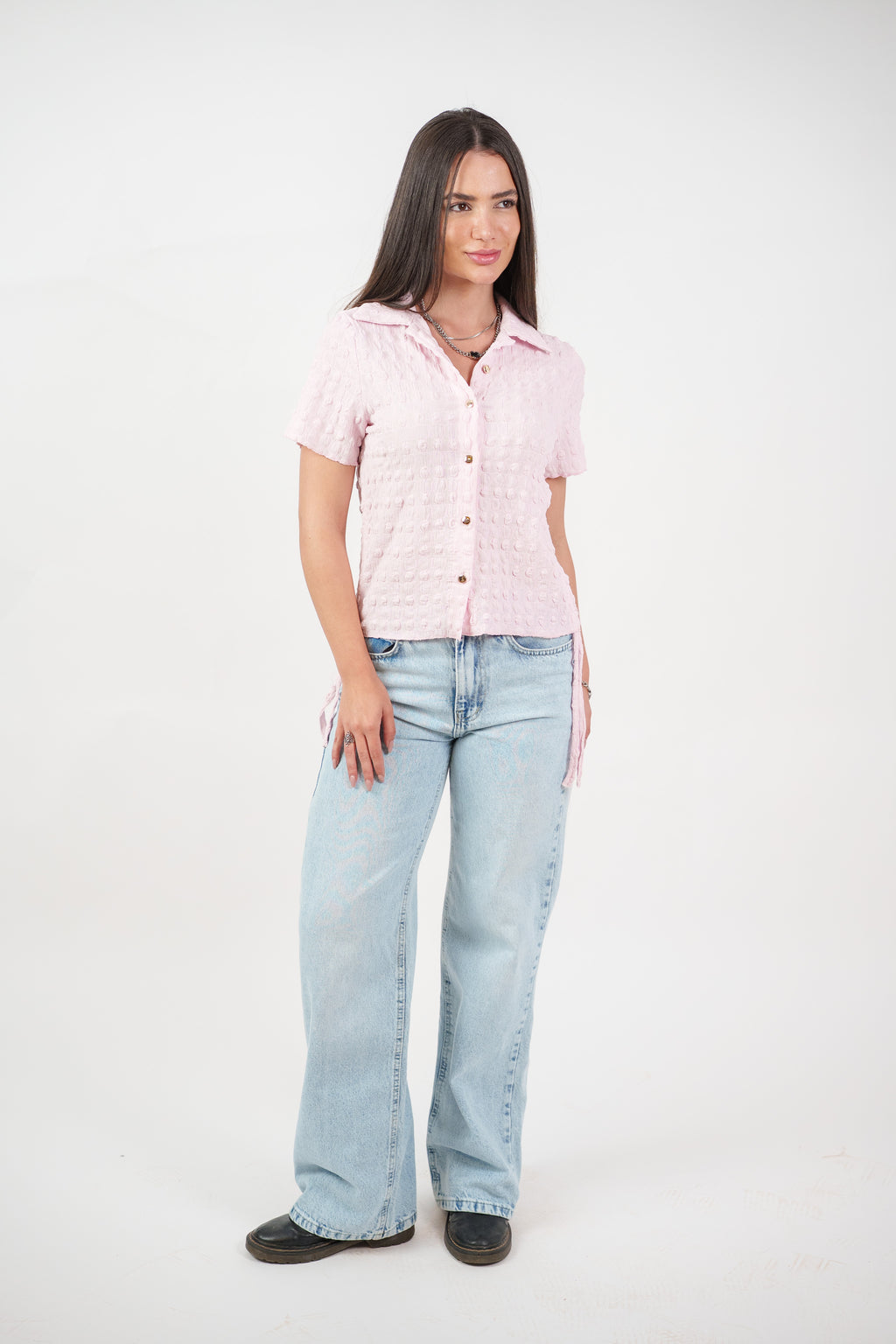 TEXTURED BUTTON-UP BLOUSE