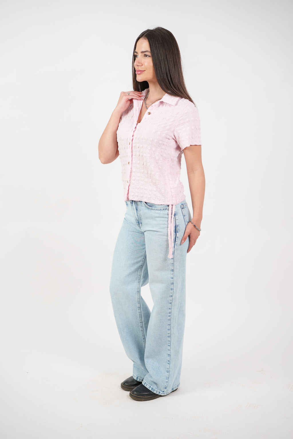 TEXTURED BUTTON-UP BLOUSE