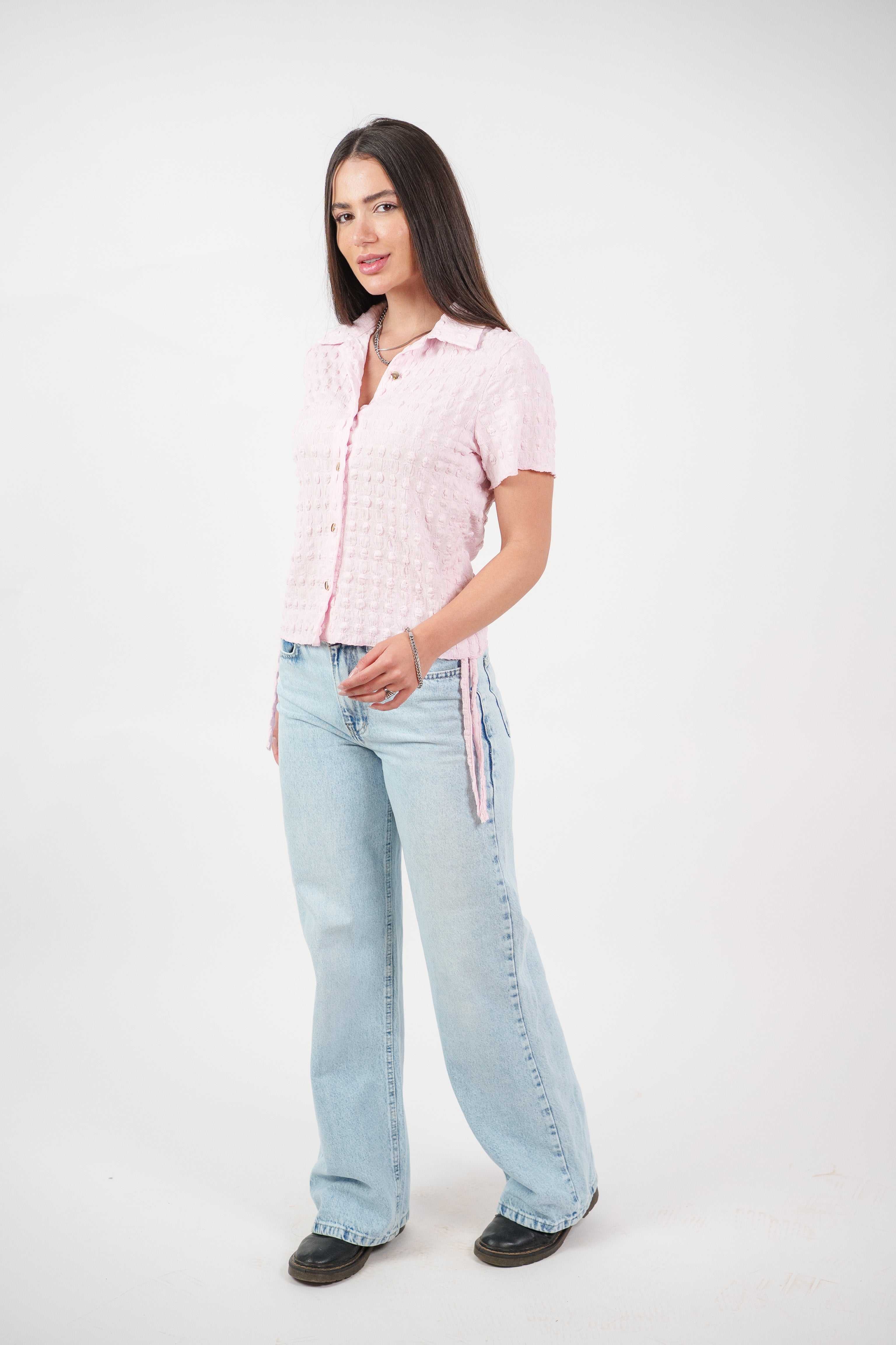 TEXTURED BUTTON-UP BLOUSE