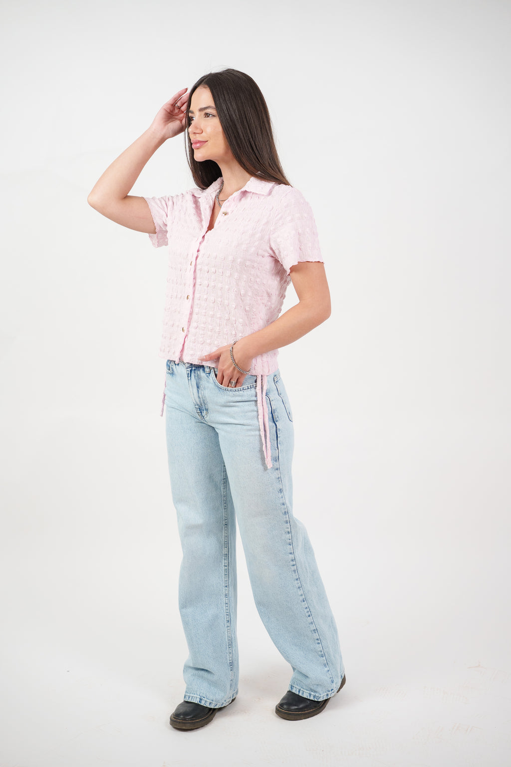 TEXTURED BUTTON-UP BLOUSE