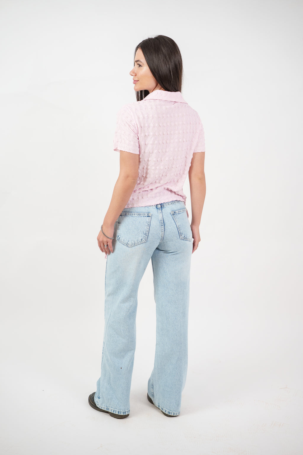 TEXTURED BUTTON-UP BLOUSE
