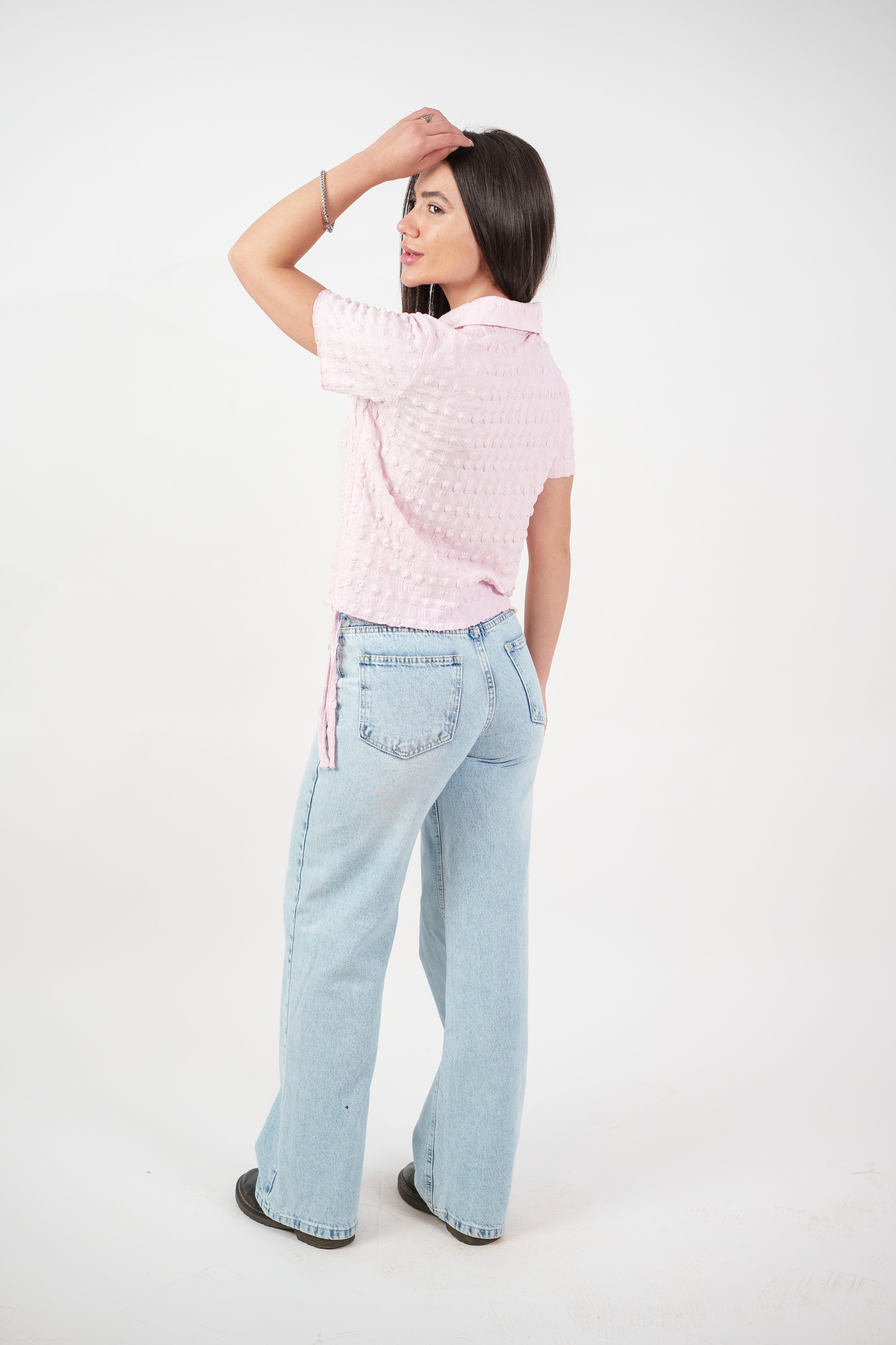 TEXTURED BUTTON-UP BLOUSE