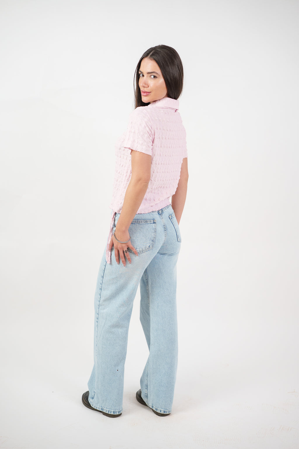 TEXTURED BUTTON-UP BLOUSE