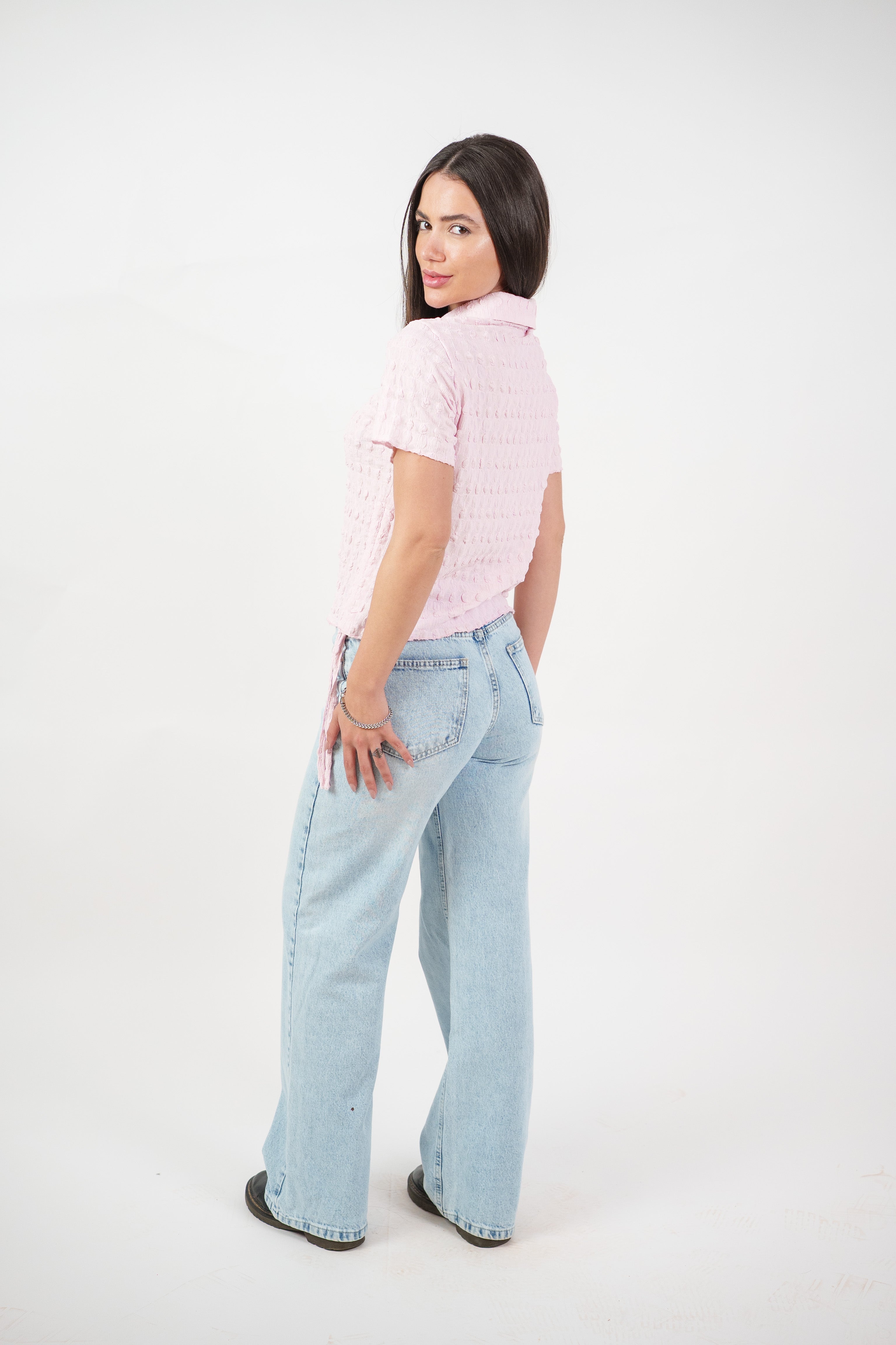 TEXTURED BUTTON-UP BLOUSE