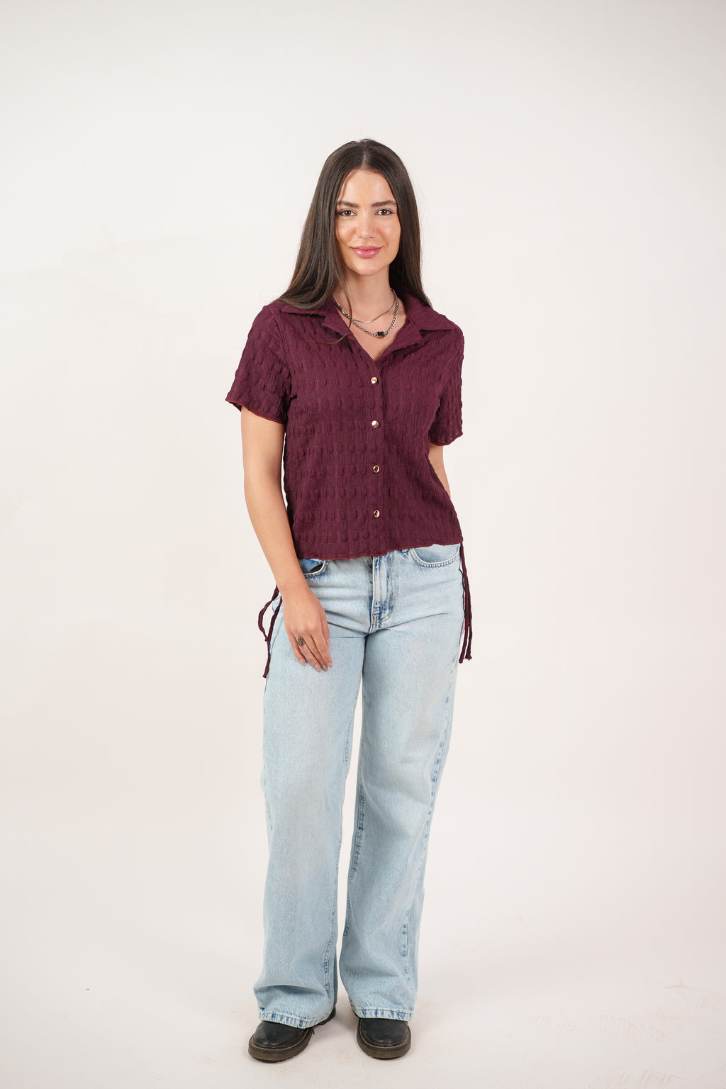 TEXTURED BUTTON-UP BLOUSE