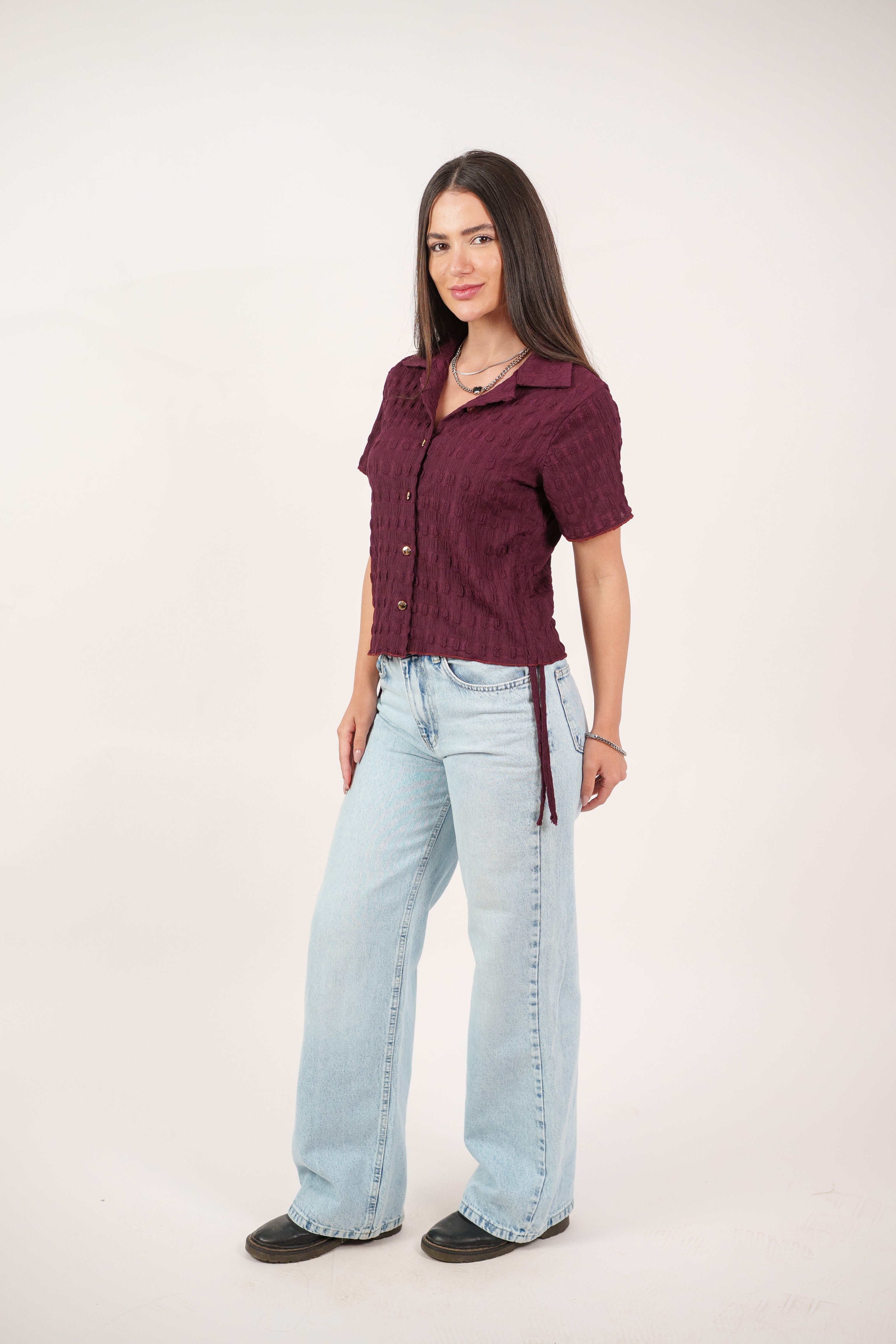 TEXTURED BUTTON-UP BLOUSE