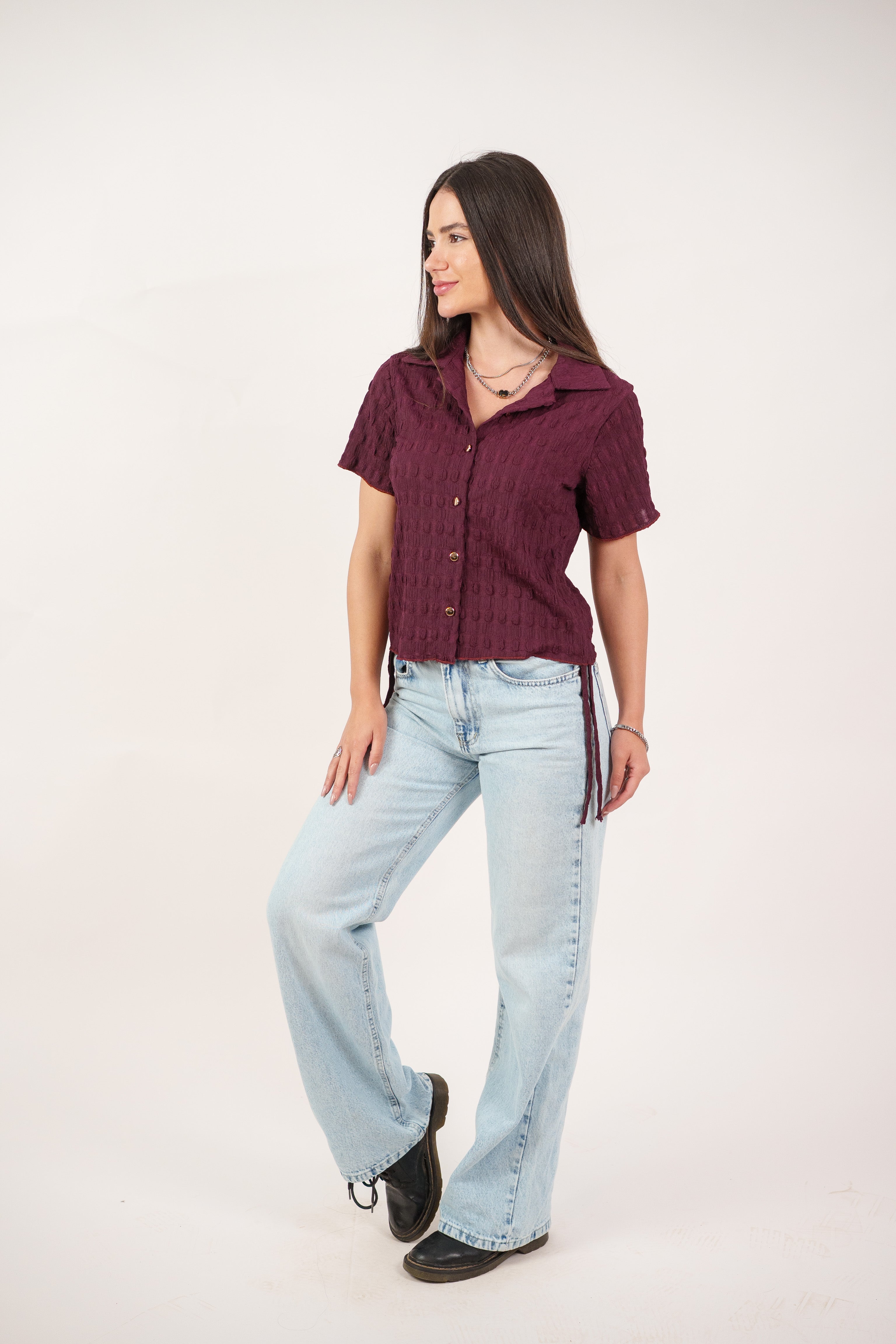 TEXTURED BUTTON-UP BLOUSE