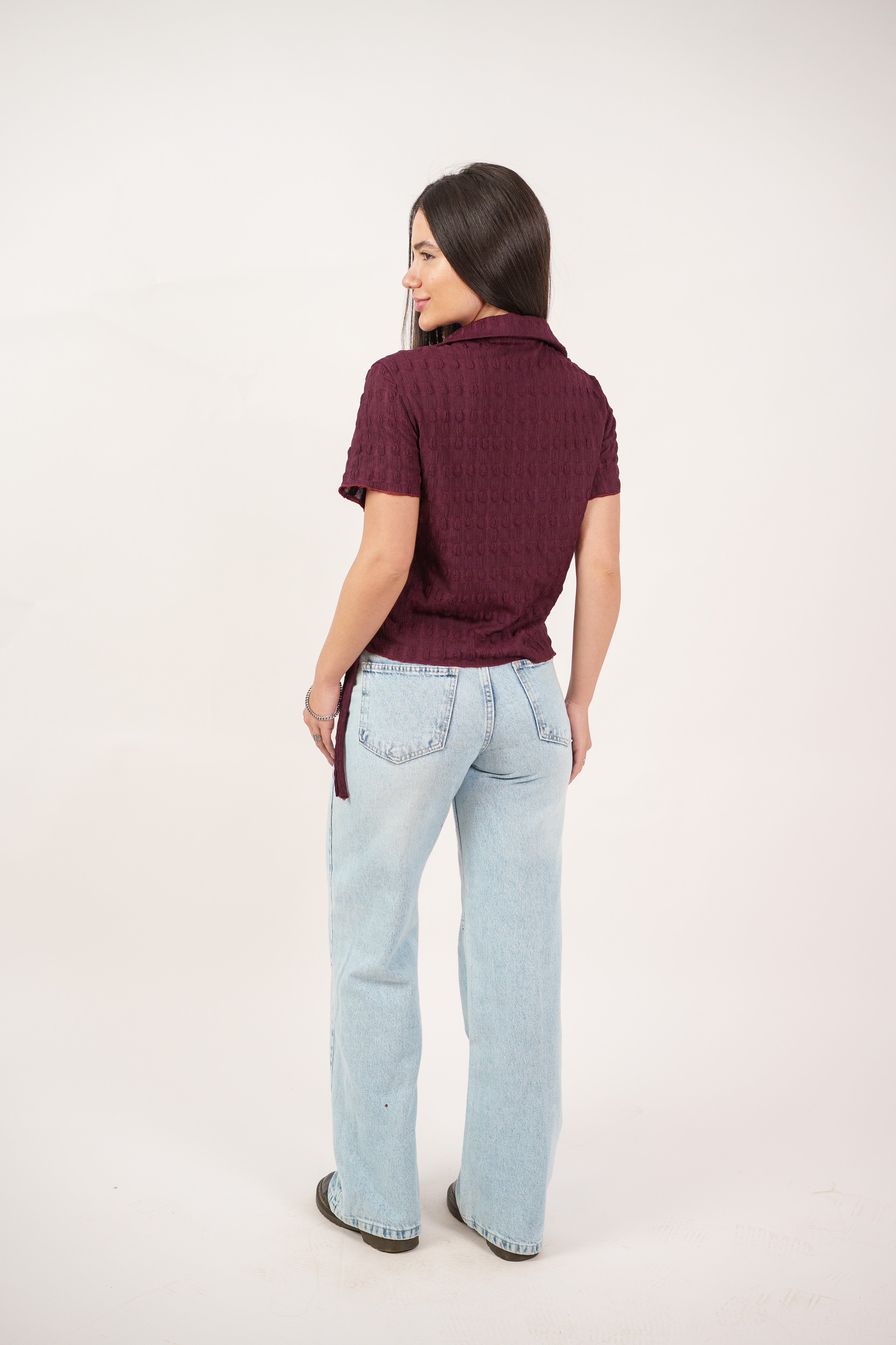 TEXTURED BUTTON-UP BLOUSE