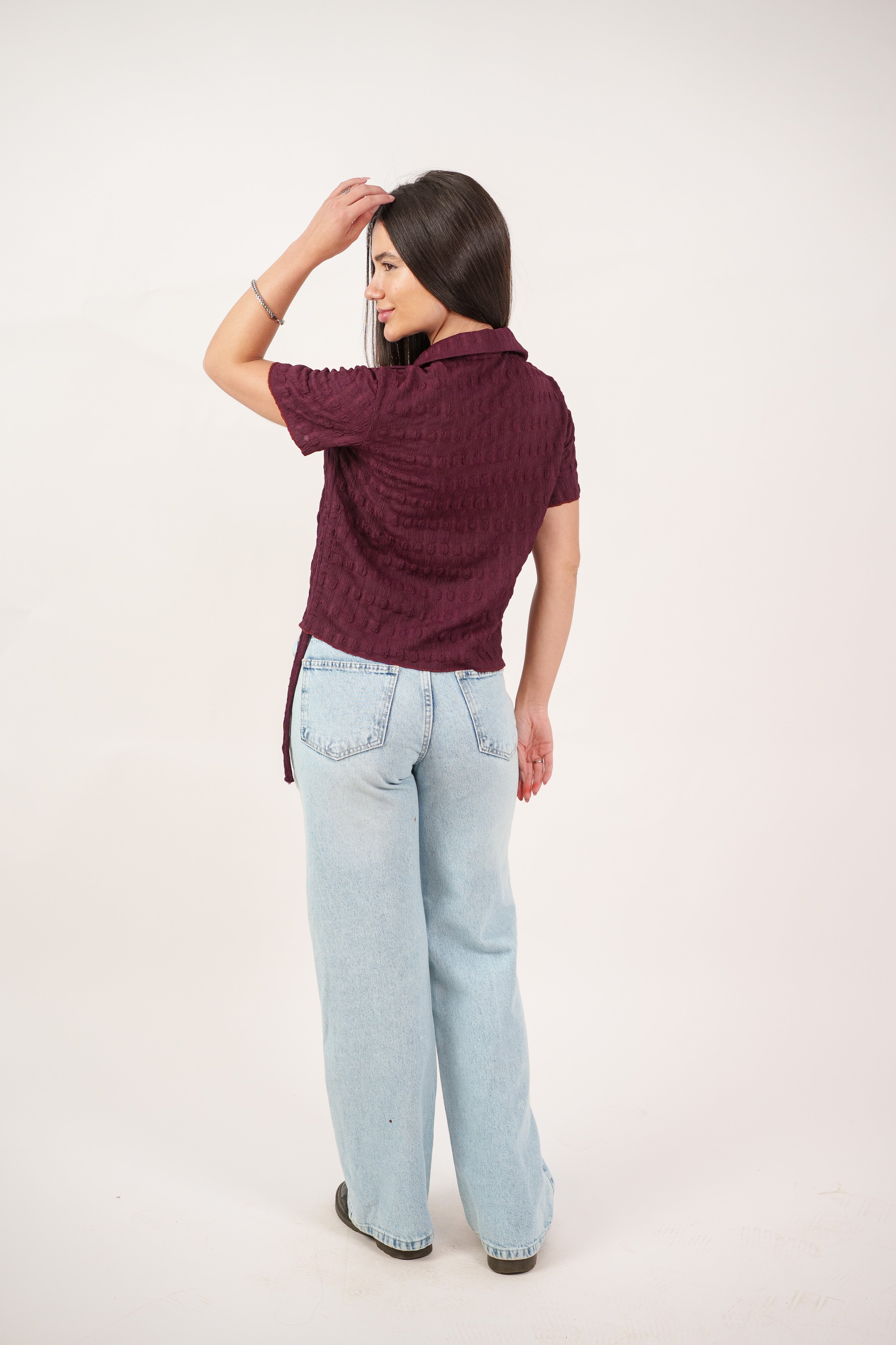 TEXTURED BUTTON-UP BLOUSE