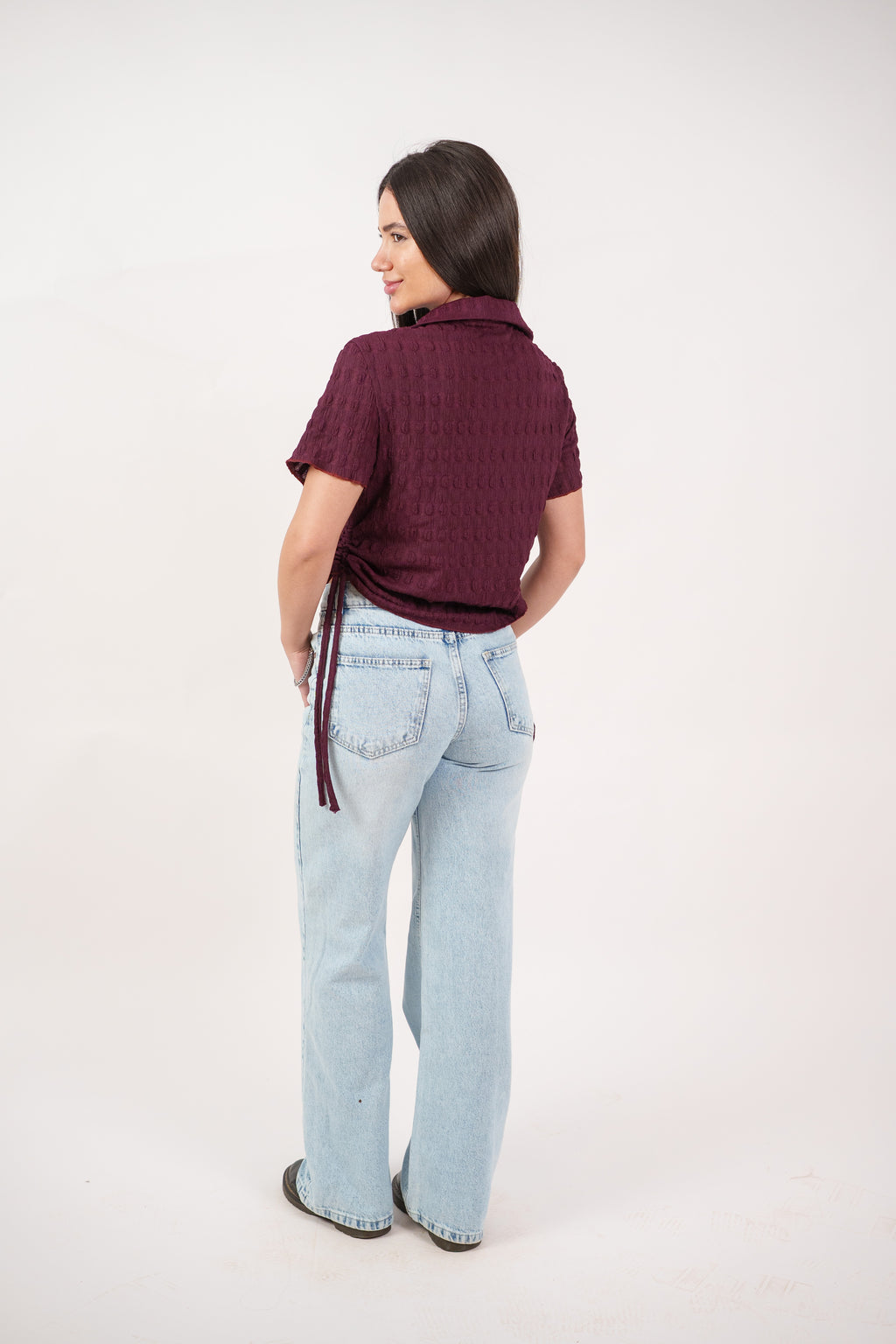 TEXTURED BUTTON-UP BLOUSE