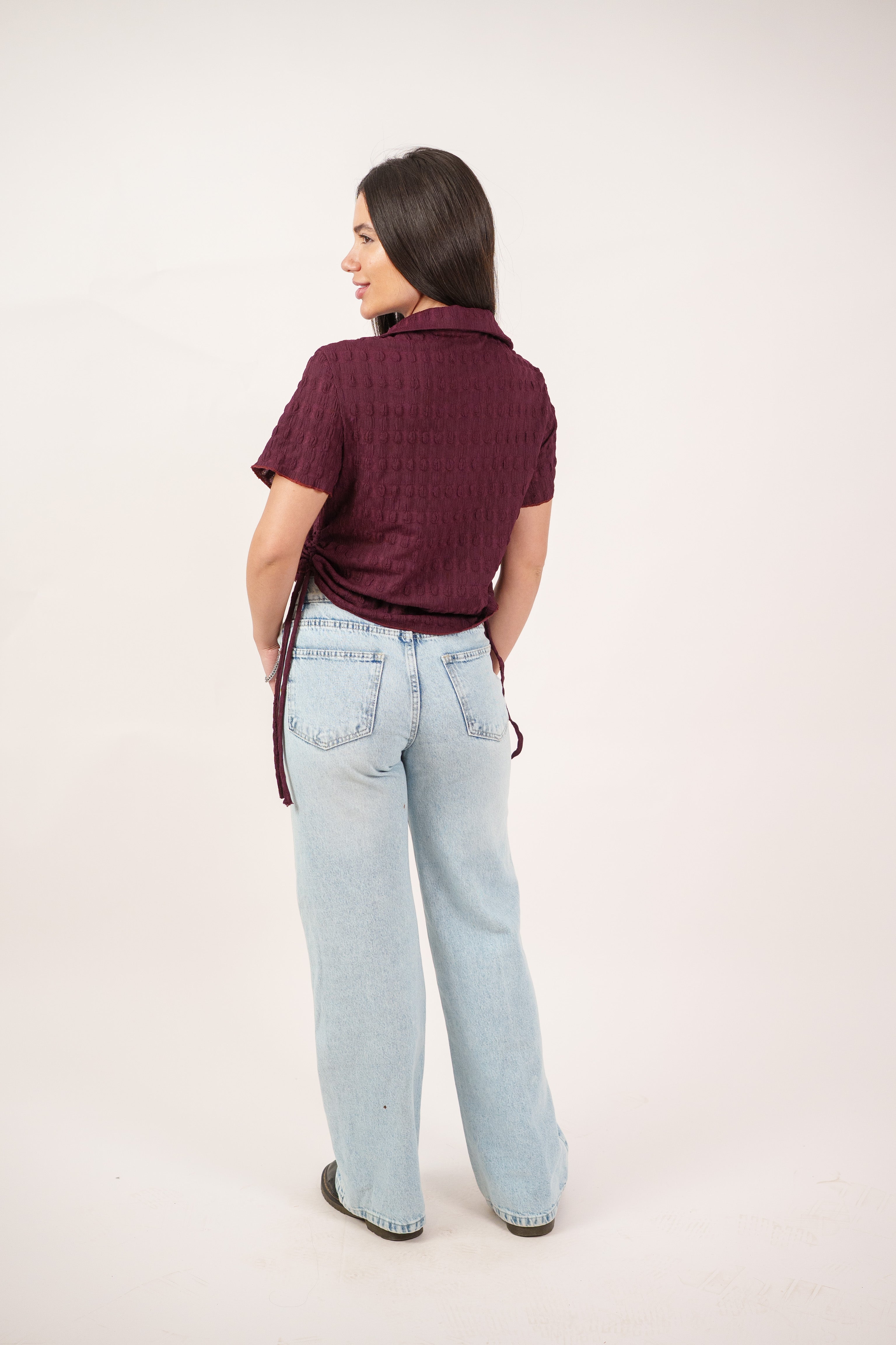 TEXTURED BUTTON-UP BLOUSE