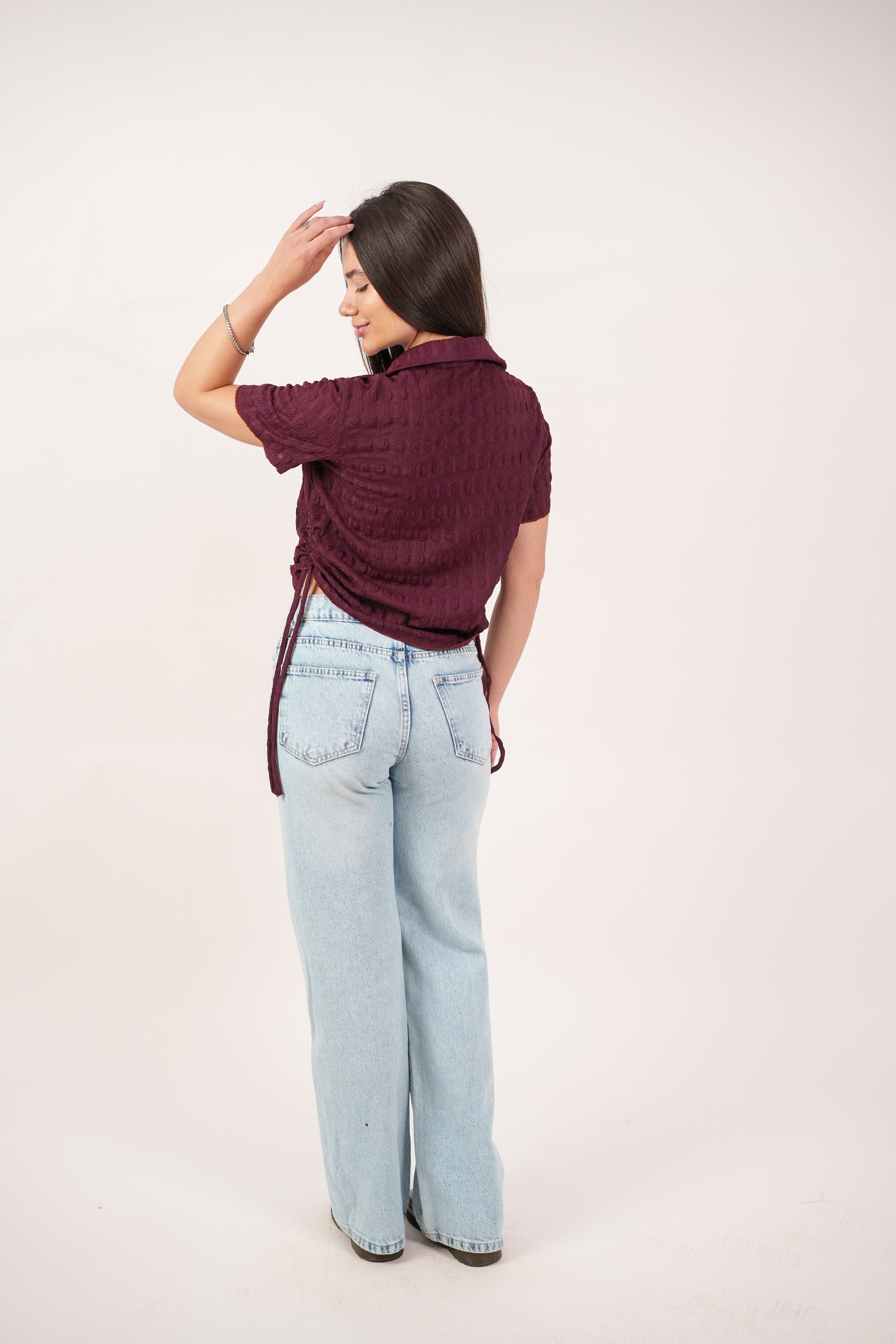 TEXTURED BUTTON-UP BLOUSE