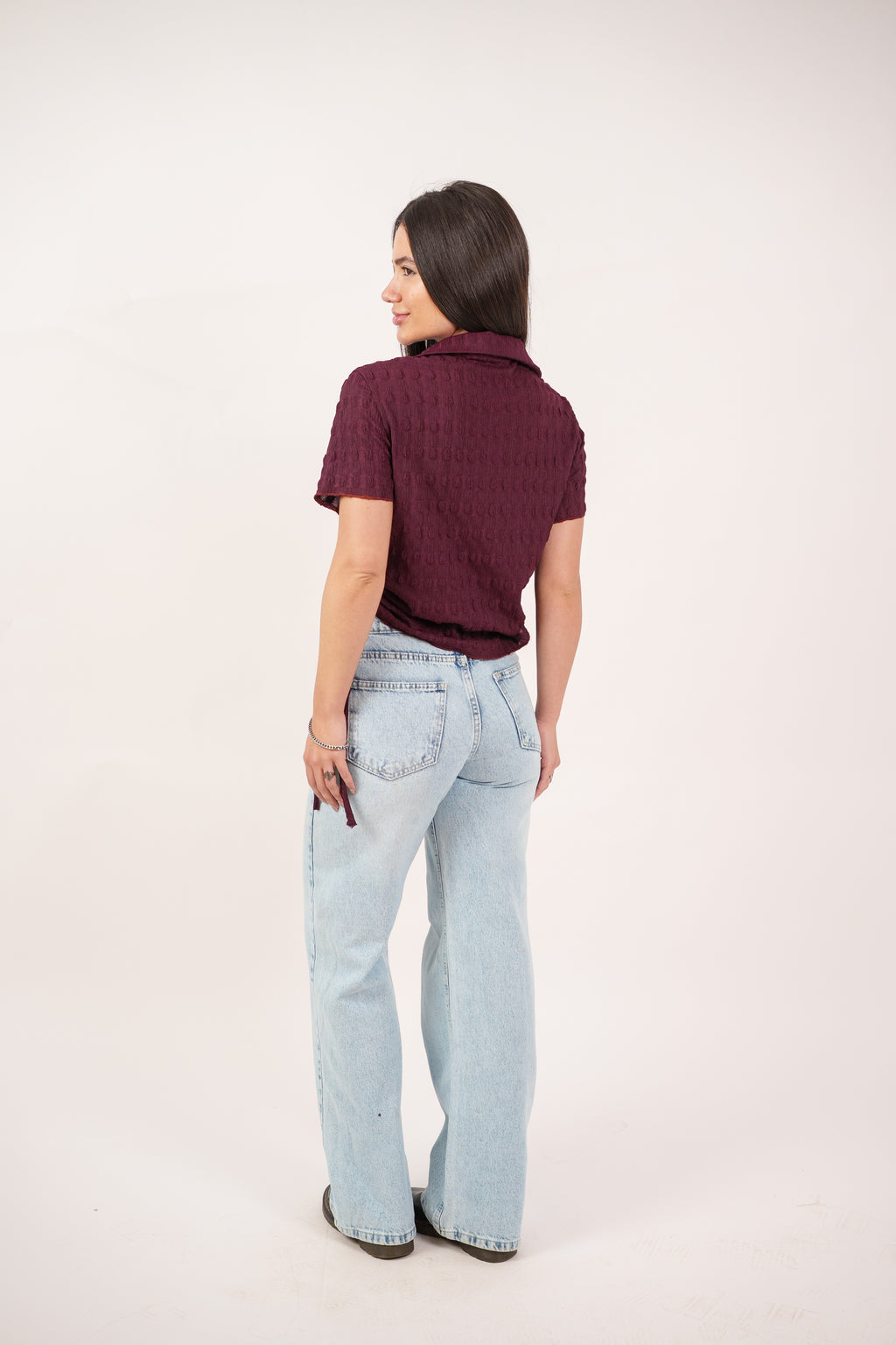 TEXTURED BUTTON-UP BLOUSE
