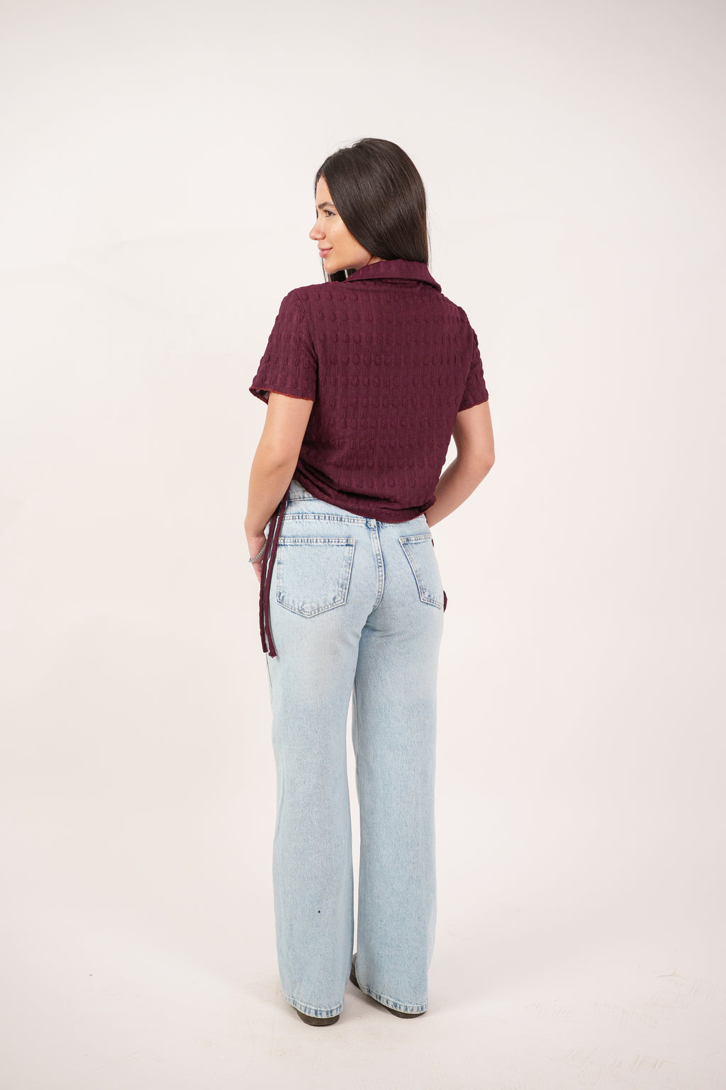 TEXTURED BUTTON-UP BLOUSE