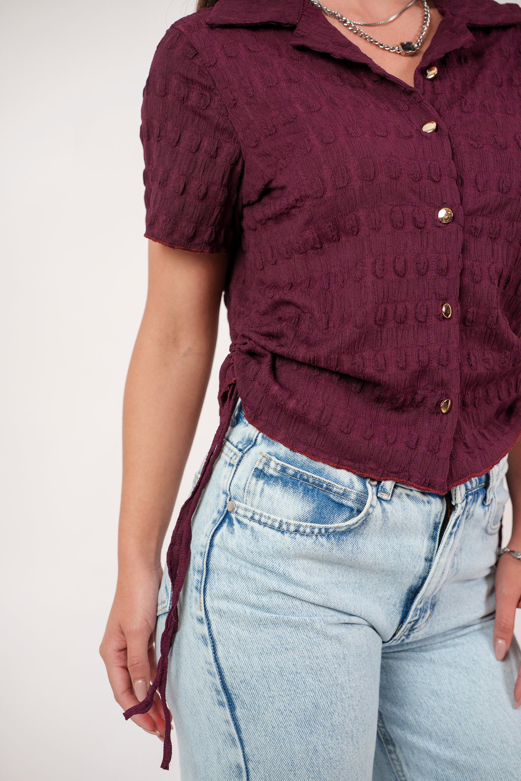 TEXTURED BUTTON-UP BLOUSE