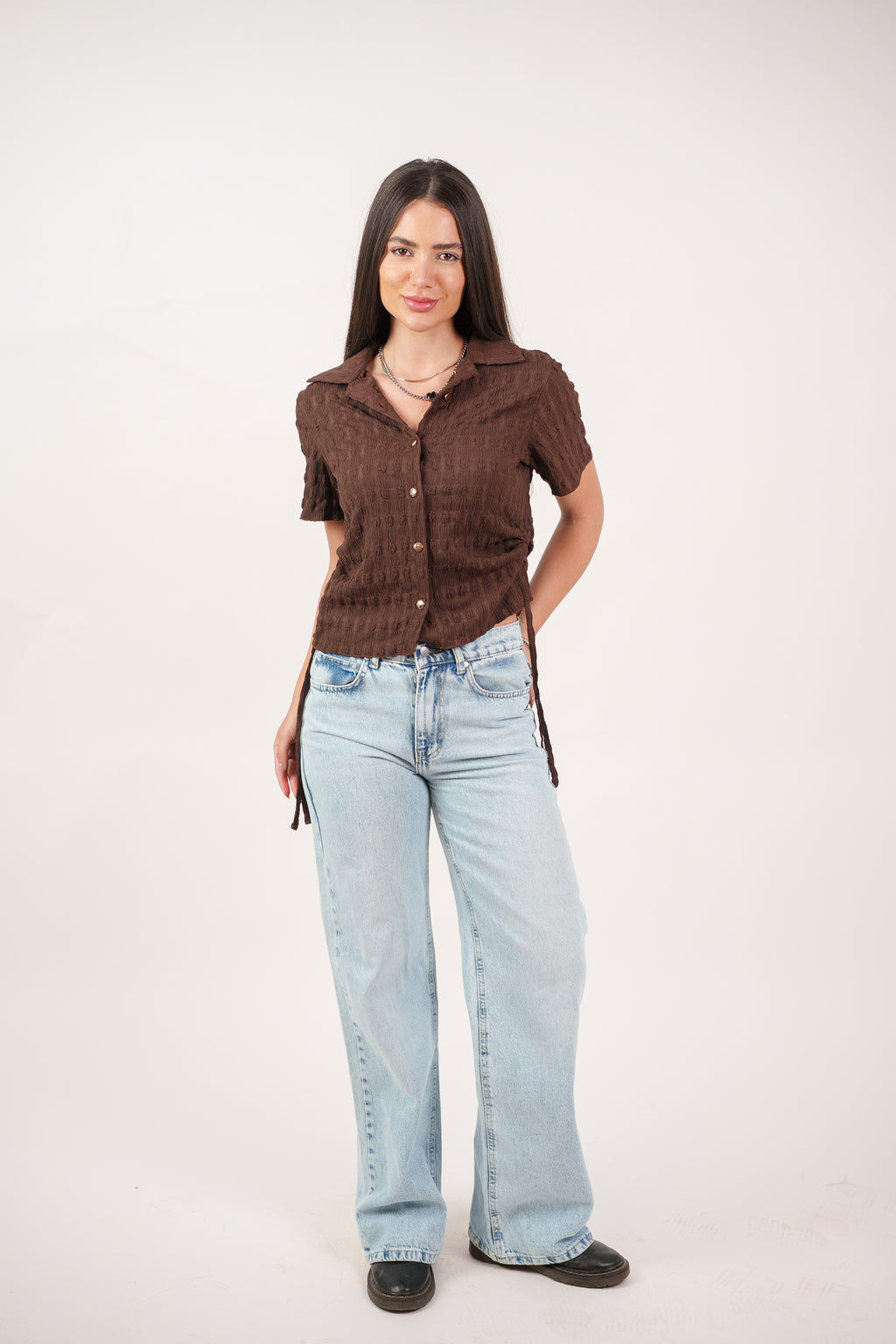 TEXTURED BUTTON-UP BLOUSE