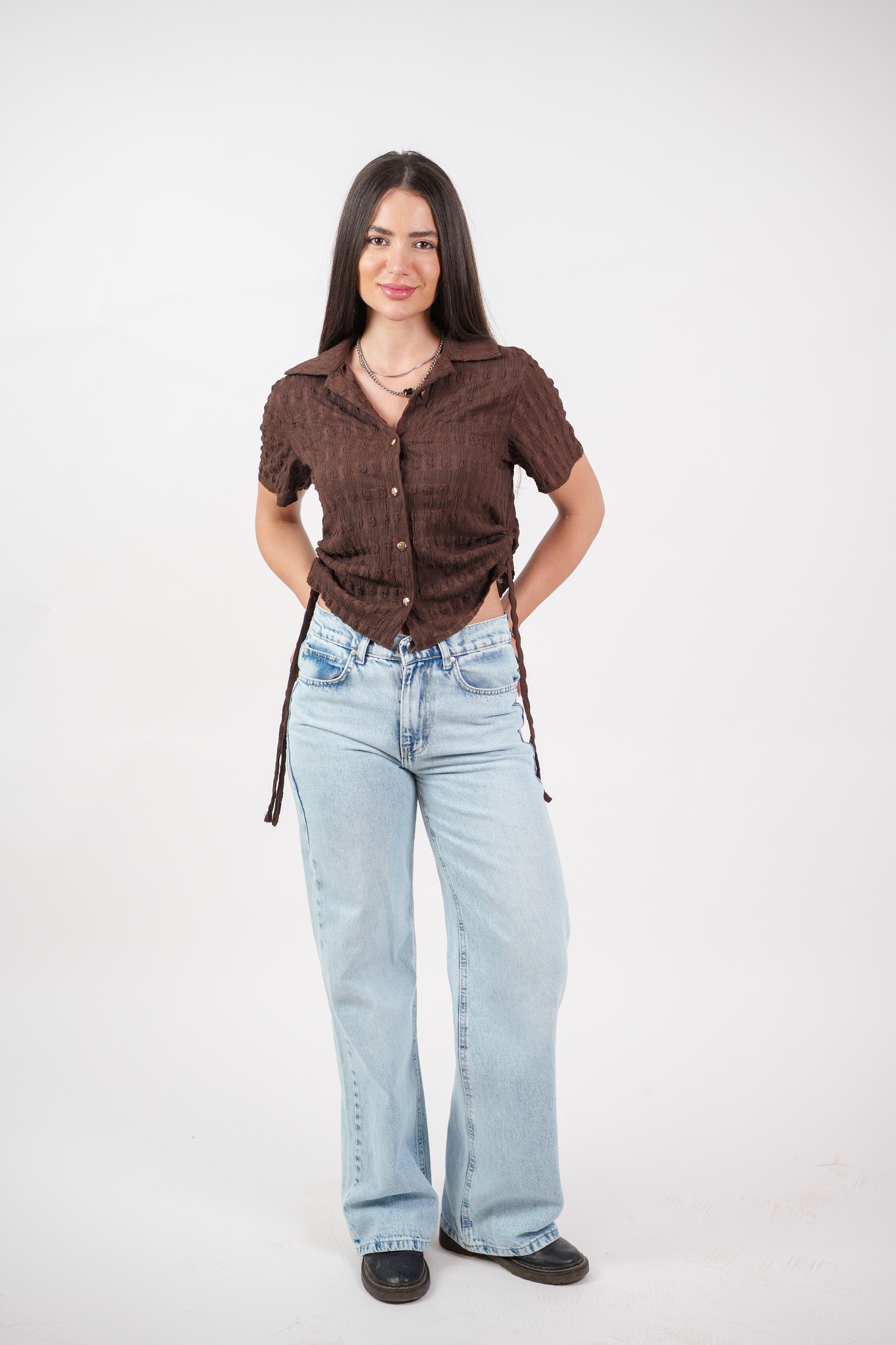 TEXTURED BUTTON-UP BLOUSE