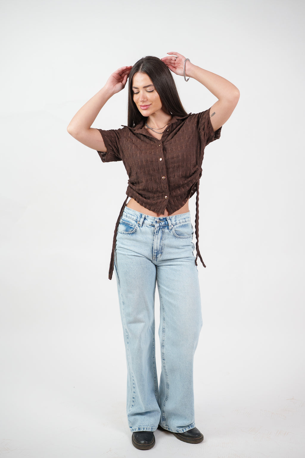TEXTURED BUTTON-UP BLOUSE