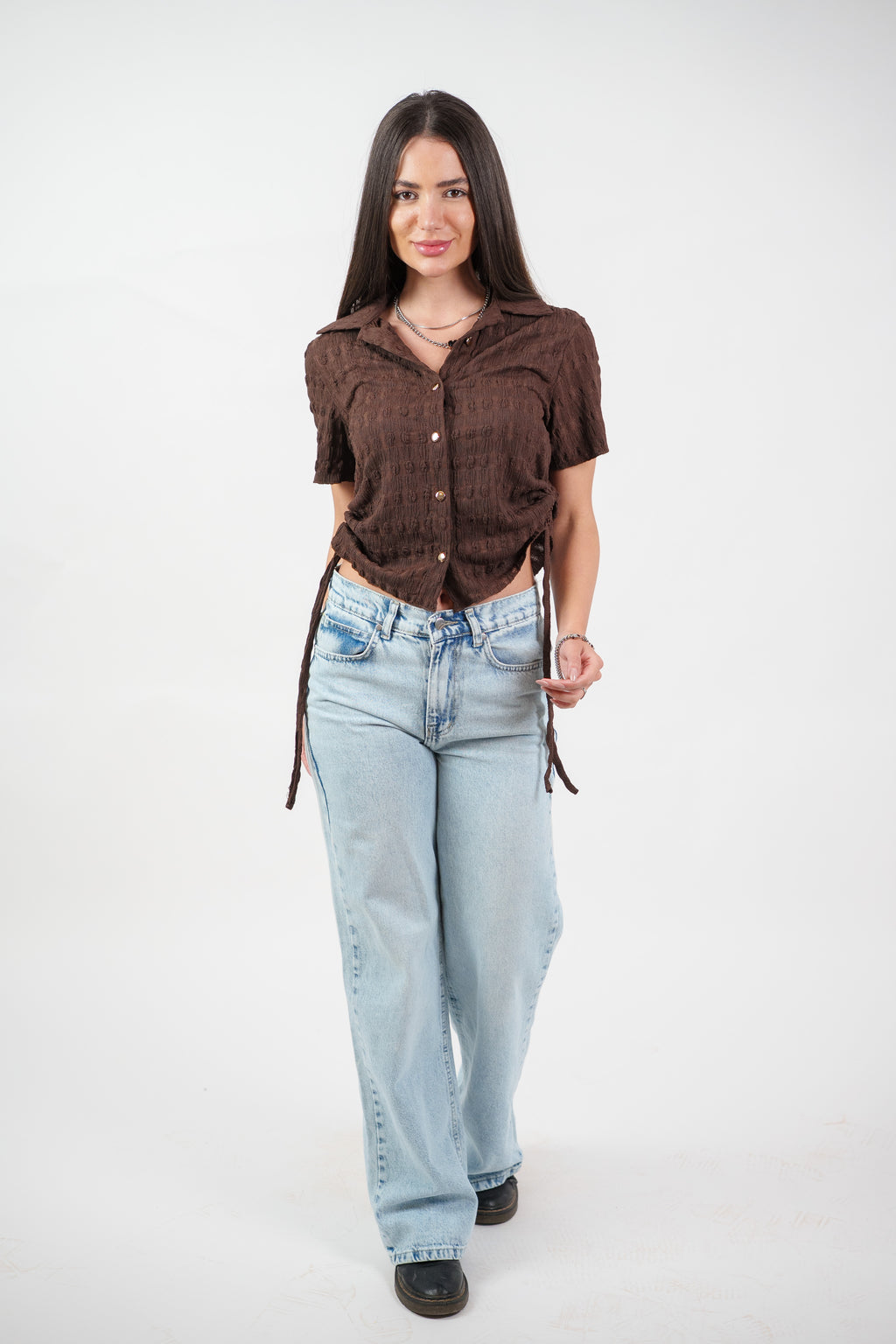 TEXTURED BUTTON-UP BLOUSE
