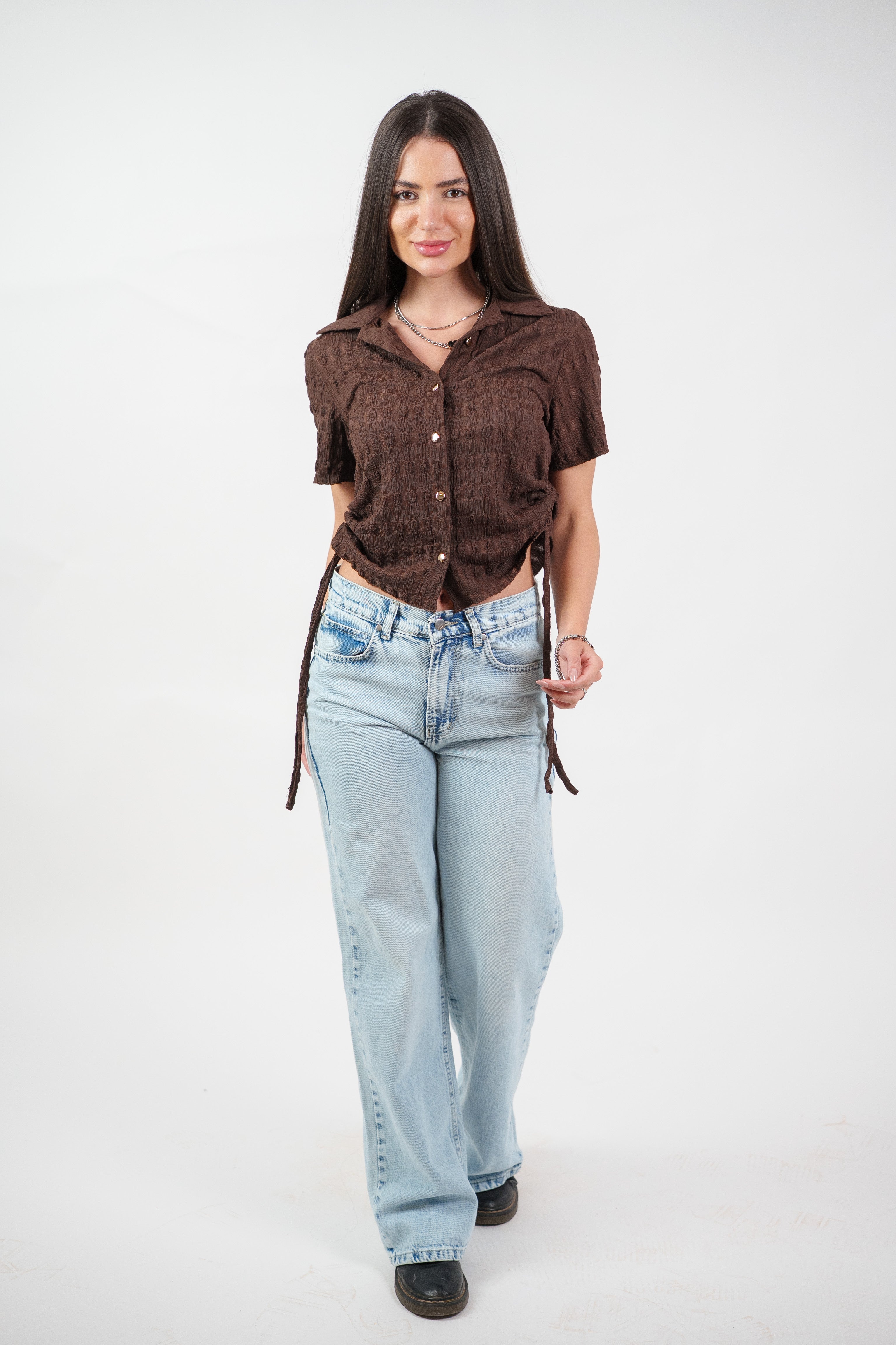 TEXTURED BUTTON-UP BLOUSE